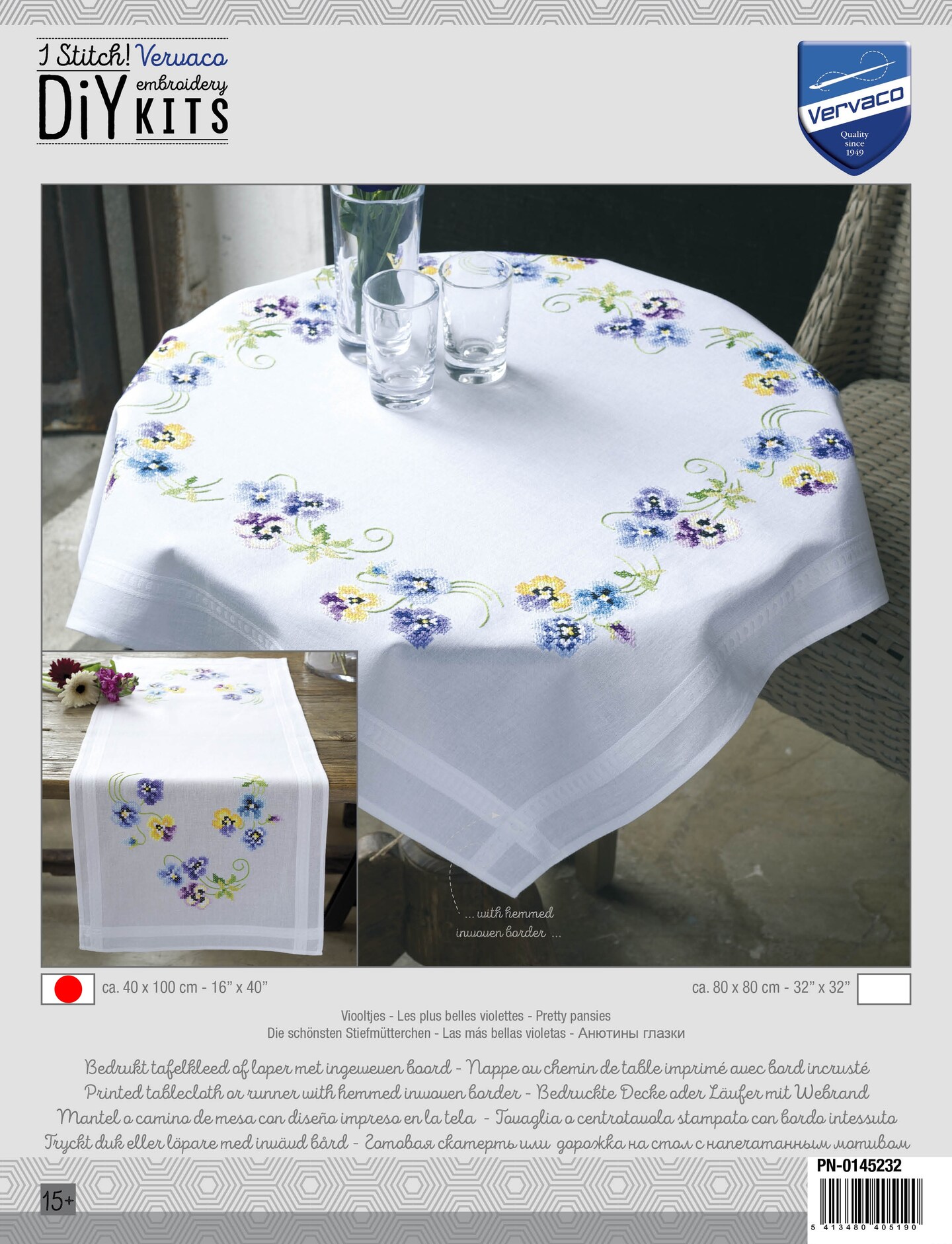 Vervaco Stamped Table Runner Cross Stitch Kit 16"X40"-Pretty Pansies