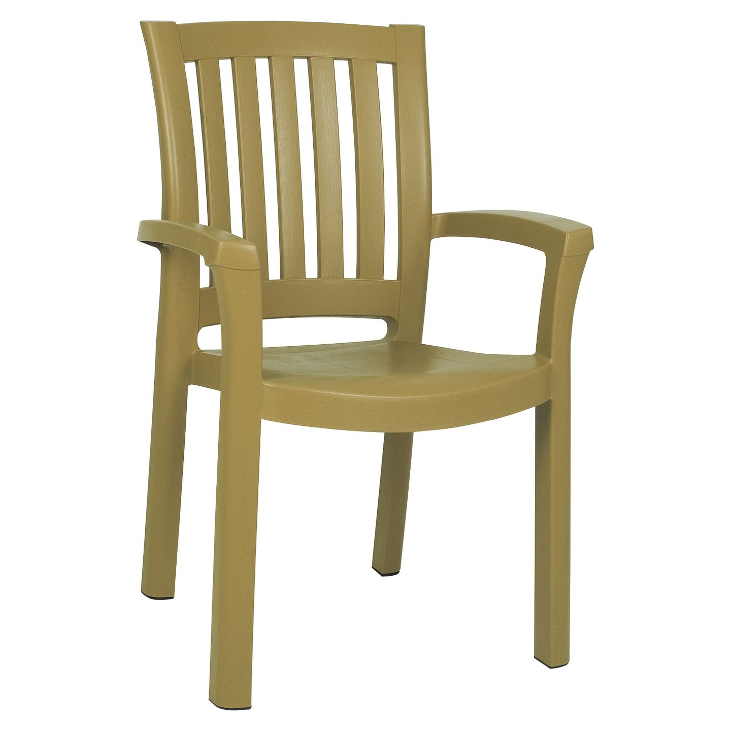 Luxury Commercial Living 35.5" Teak Brown Resin Solid Stackable Weather Resistant Dining Arm Chair