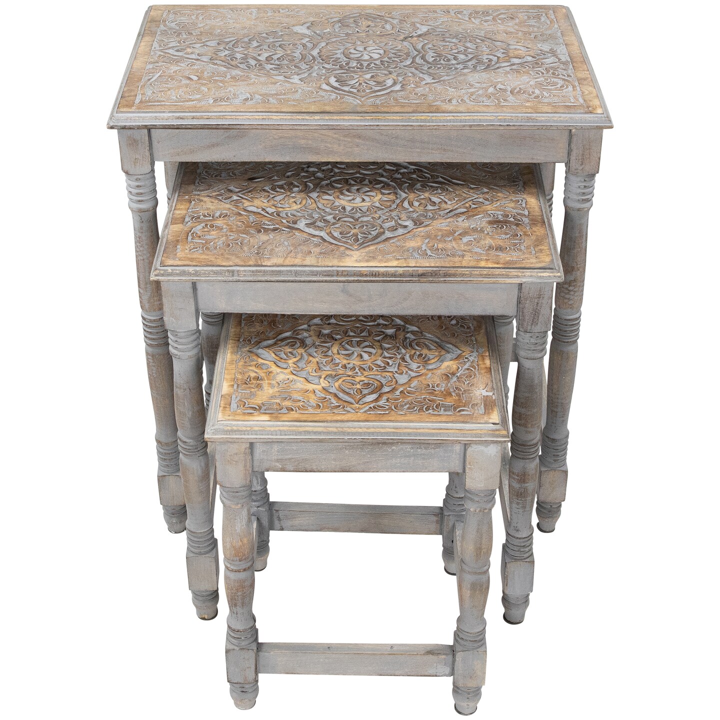 Northlight Set of 3 Matte Gray Etched Stackable Nesting Side Tables 24&#x22;