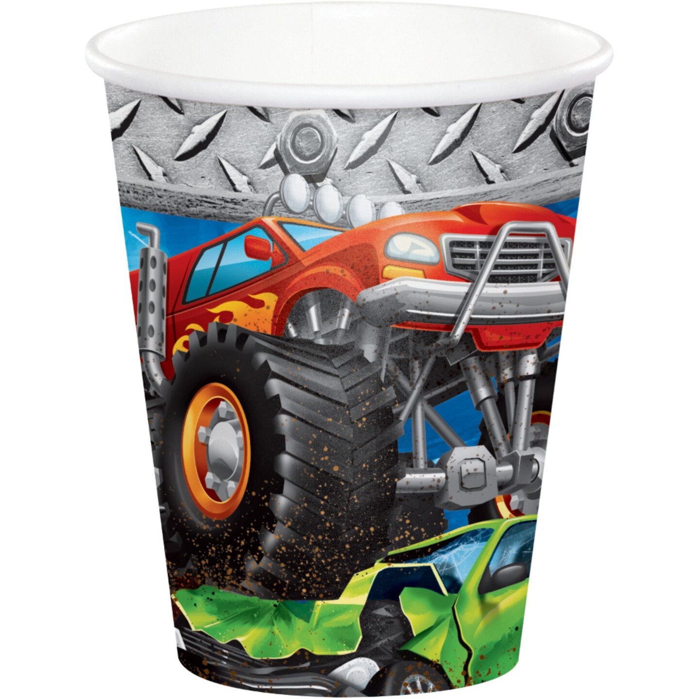 Party Central Club Pack of 96 Orange and Black Monster Truck Rally Printed Party Cups 3.75&#x22;