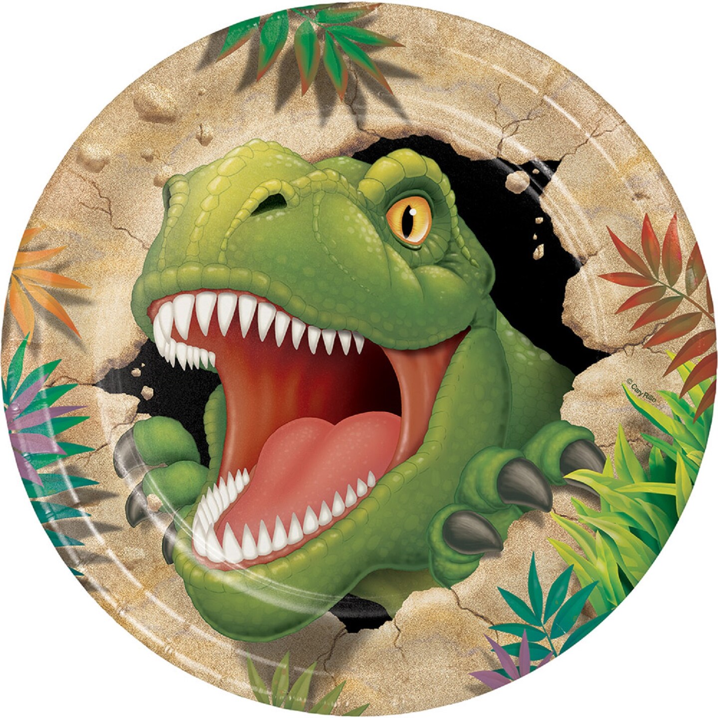 Party Central Dino Blast Round Disposable Dinner Plates - 9&#x22; - Club Pack of 96