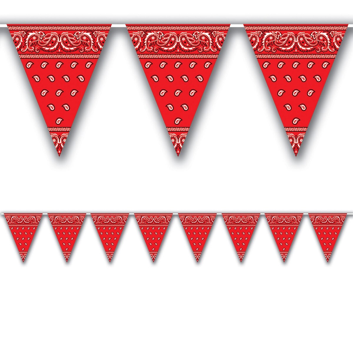 Party Central Club Pack of 12 Red and Black Bandana Pennant Hanging Banner Decors 12&#x27;