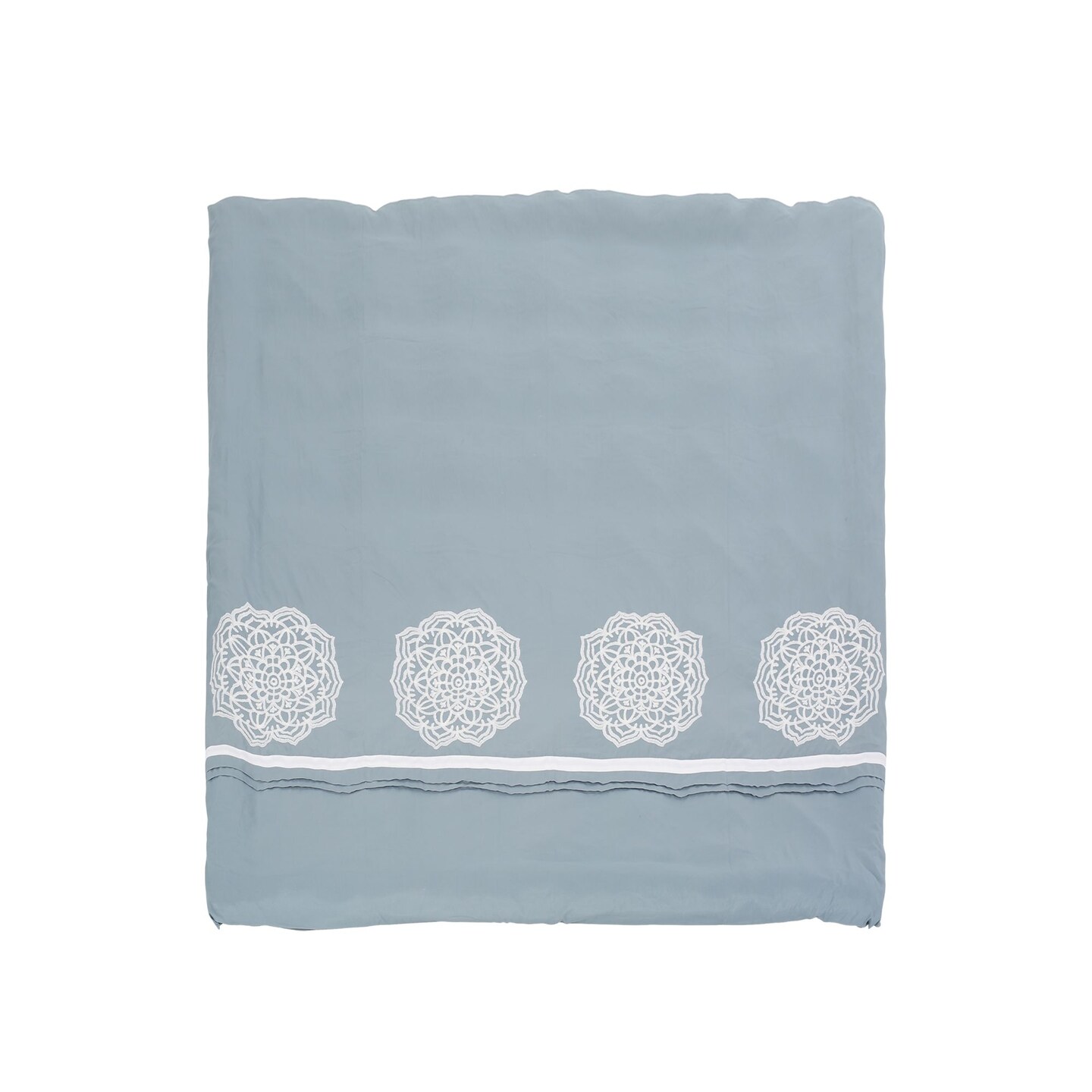 Contemporary Home Living 90&#x22; x 92&#x22; Teal Blue and White Contemporary Floral Queen Size Duvet Cover