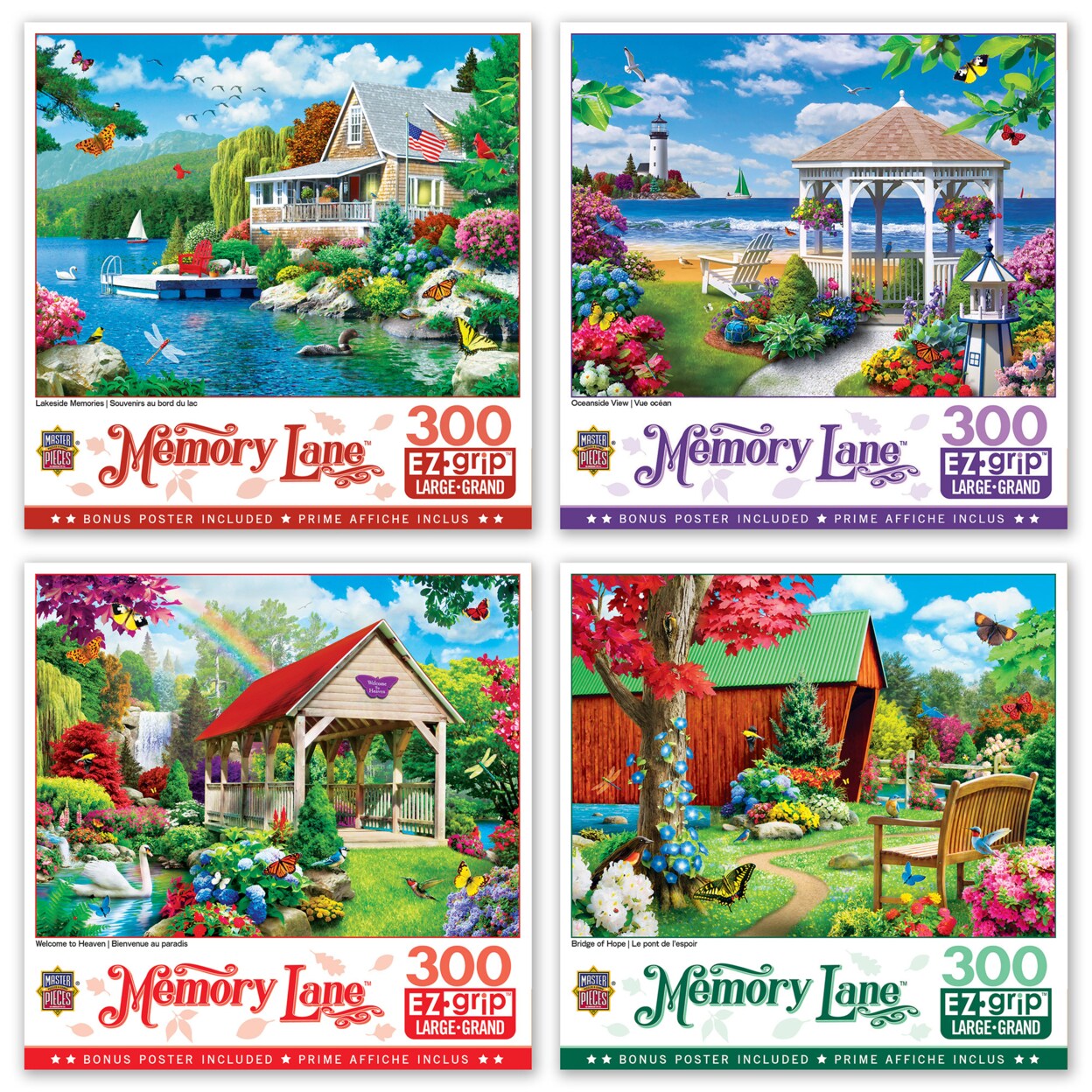 MasterPieces Memory Lane 300 Piece EZ Grip 4-Pack Jigsaw Puzzle Bundle