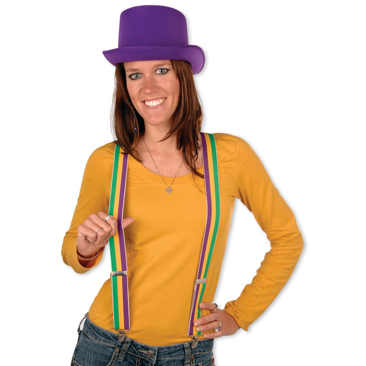 Party Central Club Pack of 12 Purple and Yellow Adult Women&#x27;s Adjustable Suspender Costume Accessories - One Size