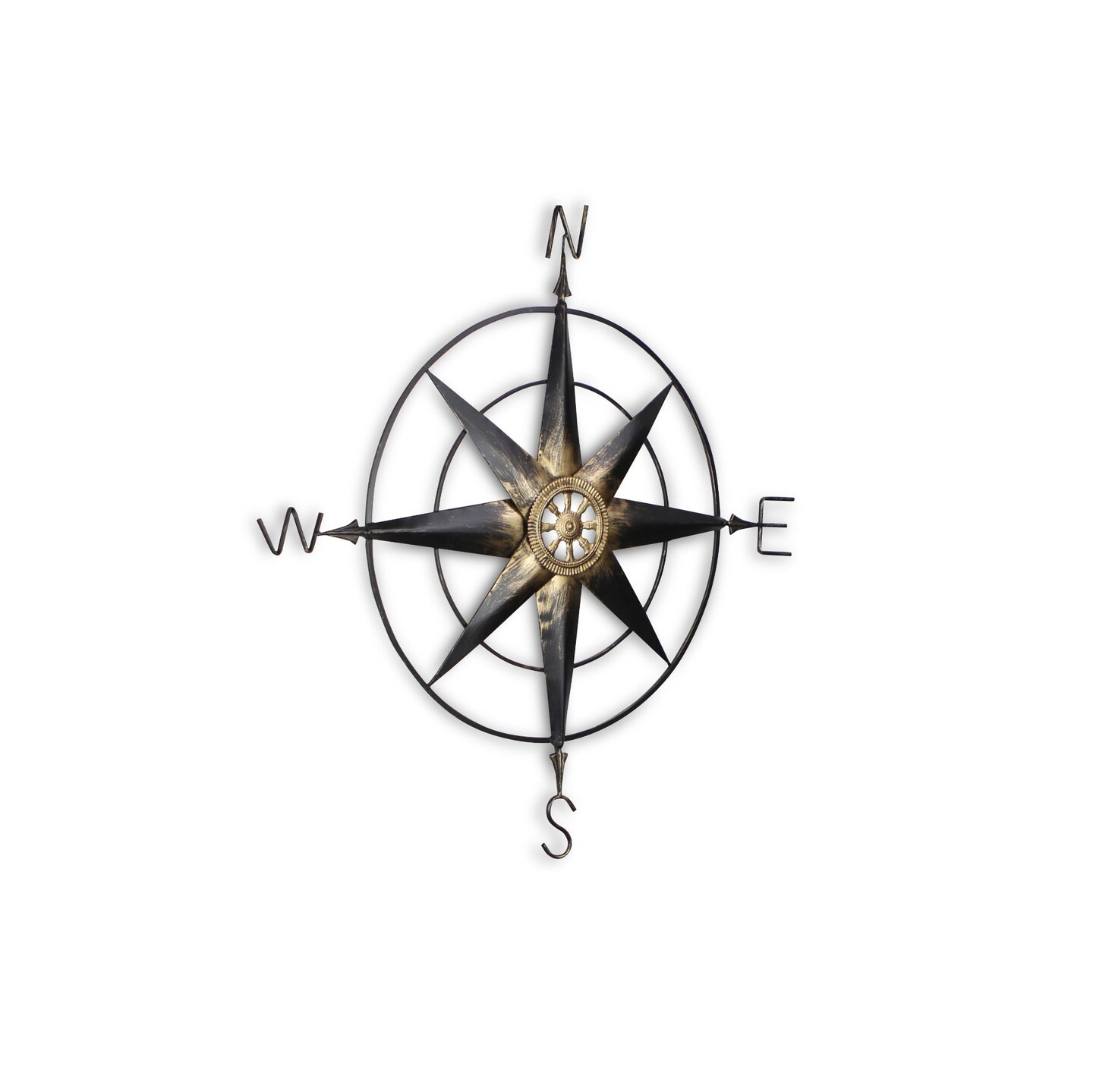 Contemporary Home Living 39&#x22; Black and Gold Round Compass Contemporary Wall Decoration