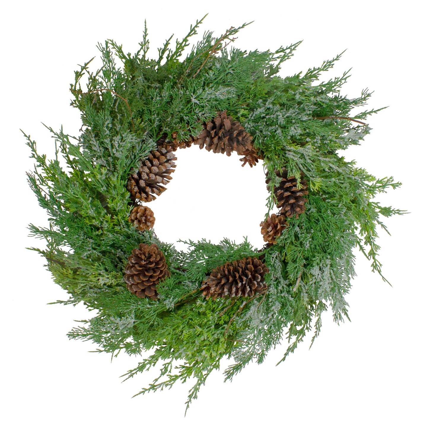 Northlight Real Touch&#x2122;&#xFE0F; Frosted Cedar and Pinecone Artificial Christmas Wreath - 26&#x22; - Unlit