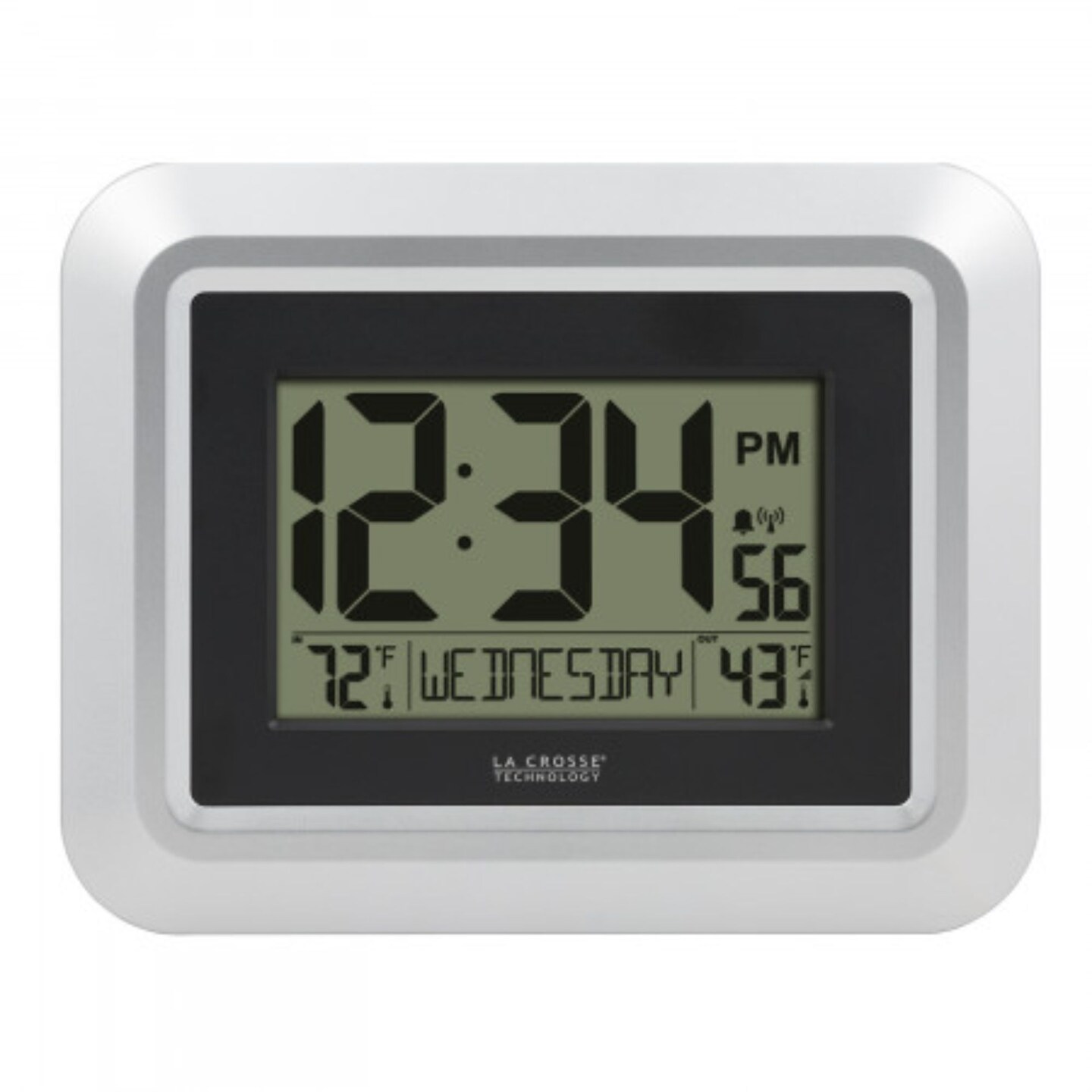 La Crosse Technology 8.75" Silver and Black Digital Wall Clock with Temperature