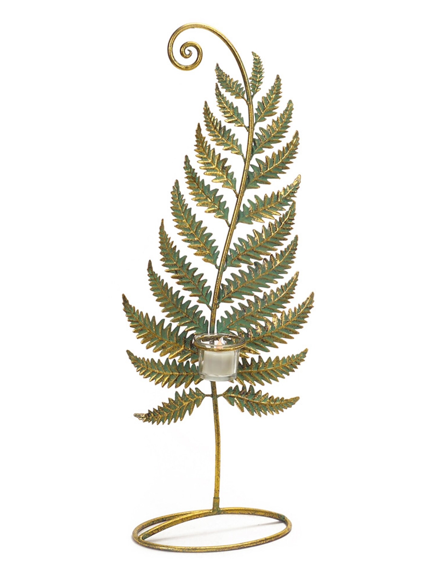 Melrose 24.5" Golden Patina Standing Fern with Votive Cup Table Top Decoration