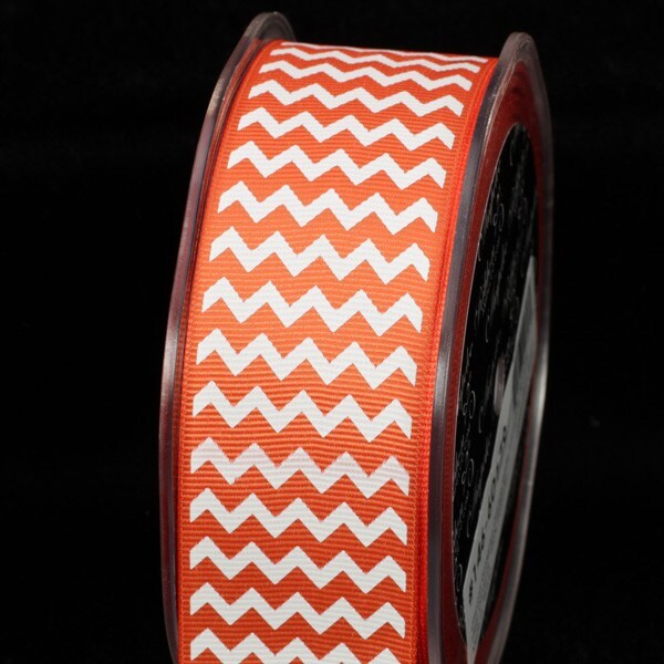 Orange & White Chevron Grosgrain Craft Ribbon 1.5" X 120 Yards