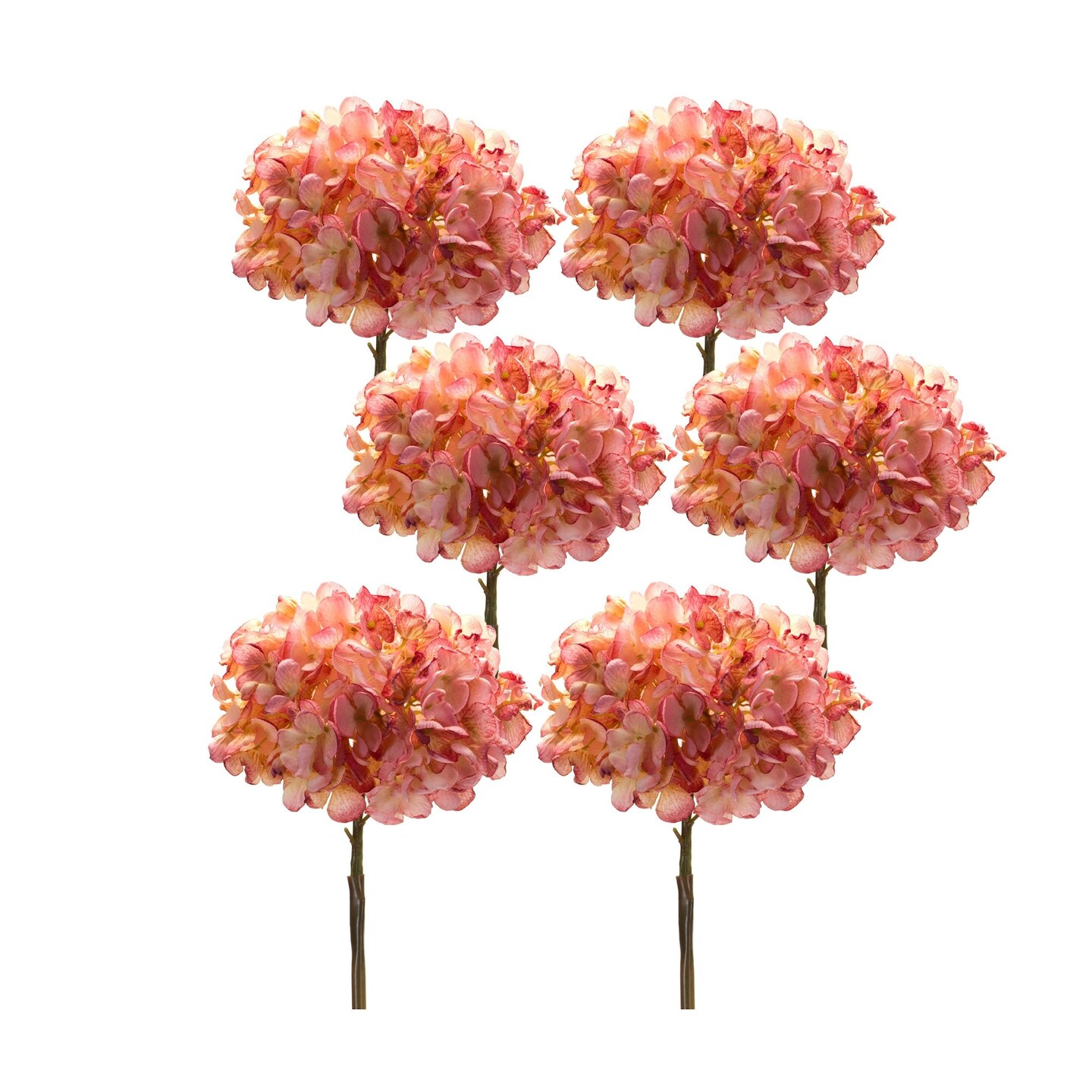 Melrose Set of 6 Pink Hydrangea Floral Artificial Stems 23&#x22;