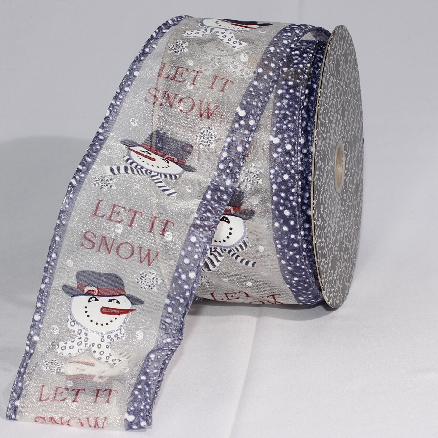 The Ribbon People Sheer White and Blue &#x22;Let it Snow&#x22; Wired Craft Ribbon 2.5&#x22; x 20 Yards