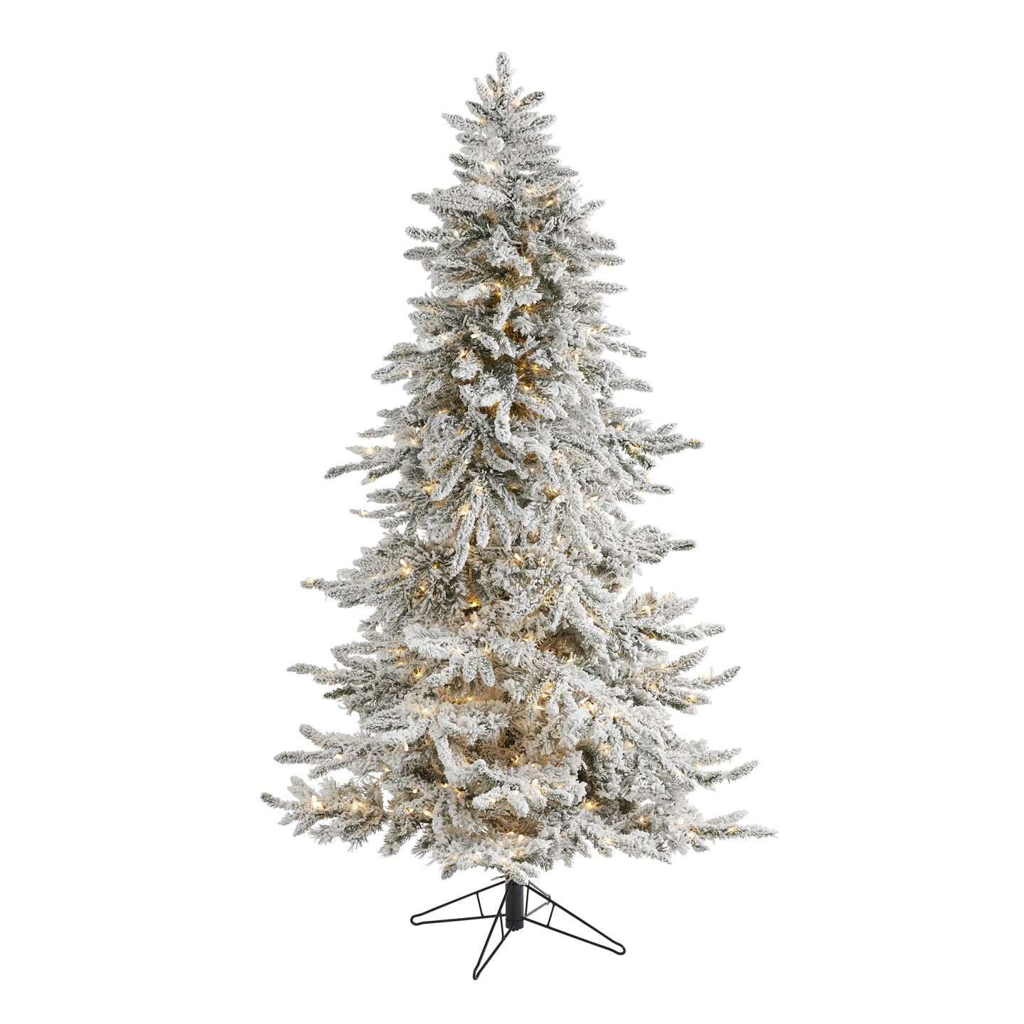 Nearly Natural 6.5' Pre-Lit Flocked Northern Fir Artificial Christmas Tree, Warm LED Lights