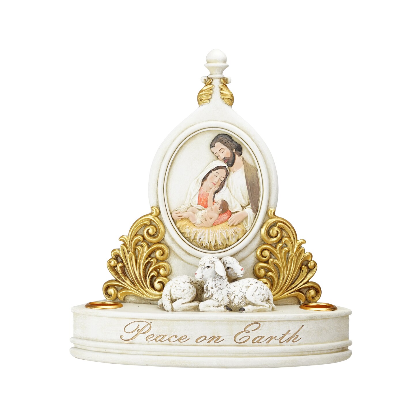Roman 8.5" White and Gold Holy Family "Peace on Earth" Christmas Candle