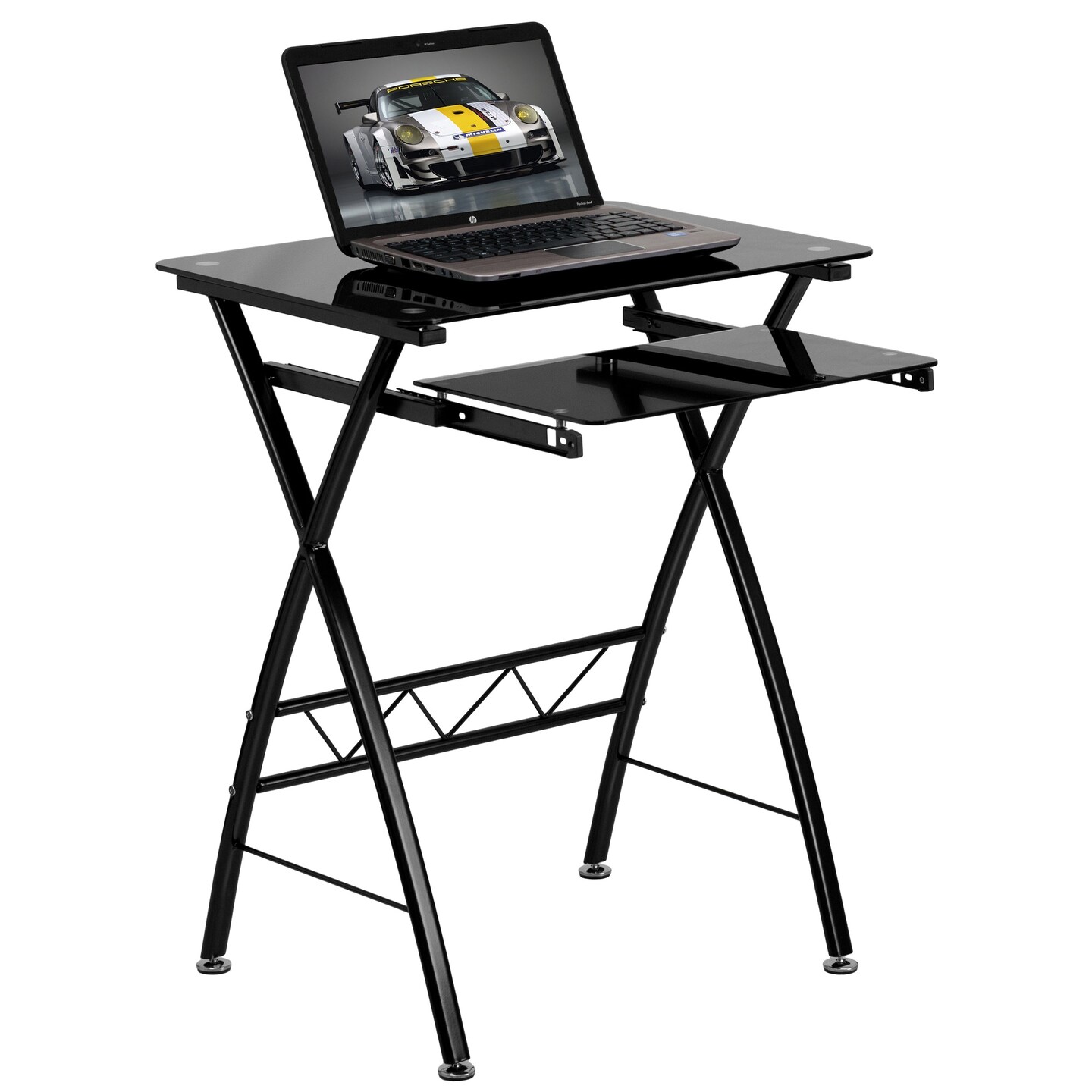 Flash Furniture 29.75" Black Tempered Glass Computer Desk with Pull-Out Keyboard Tray