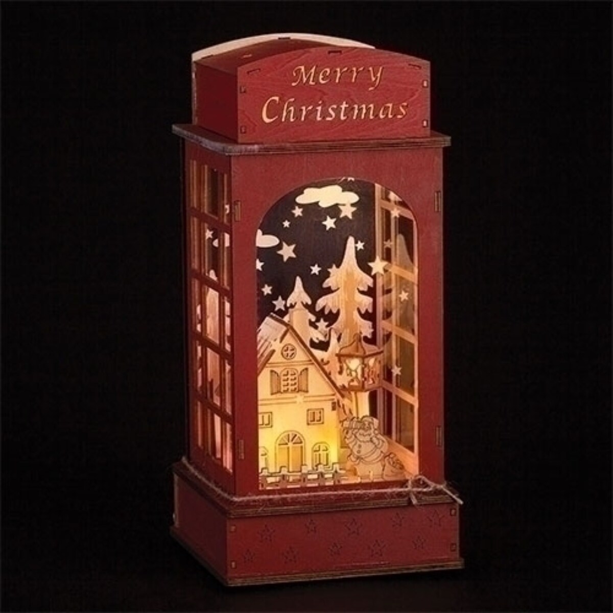 Roman 12.5&#x22; Red and Brown Phone Booth LED Christmas Tabletop Decor