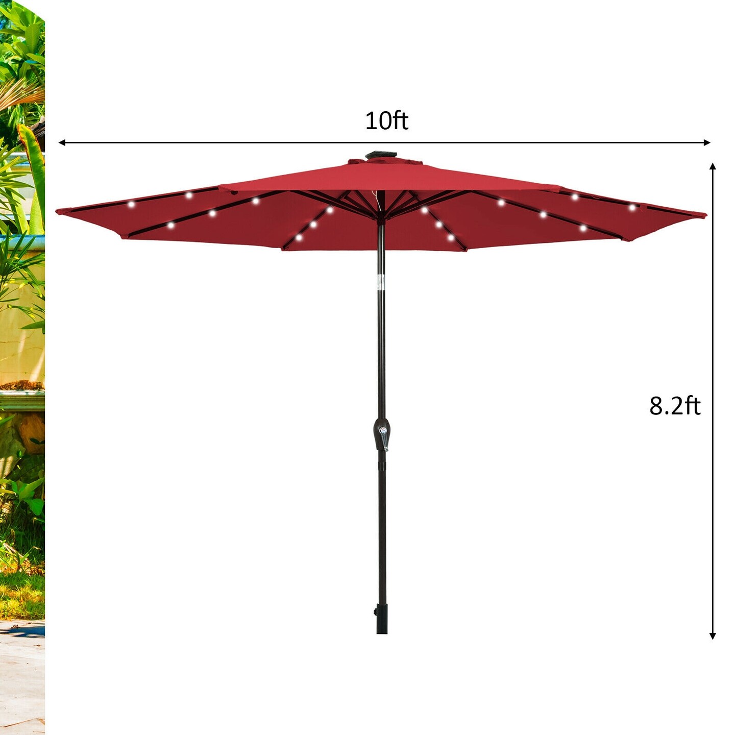 10' Solar LED Lighted Patio Market Umbrella Shade Tilt Adjustment Crank