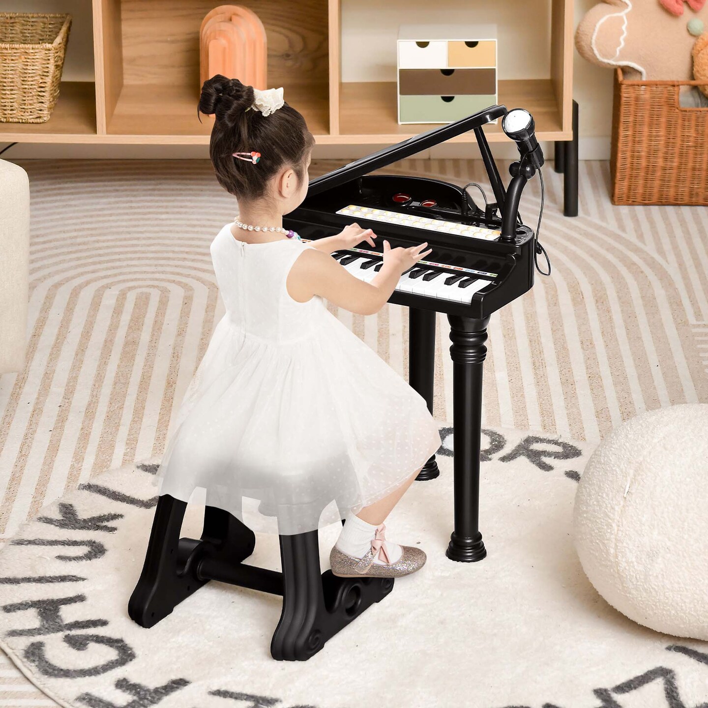 Costway 31 Keys Kids Piano Keyboard Toy Toddler Musical Instrument with Stool &#x26; Microphone Black/Pink/White