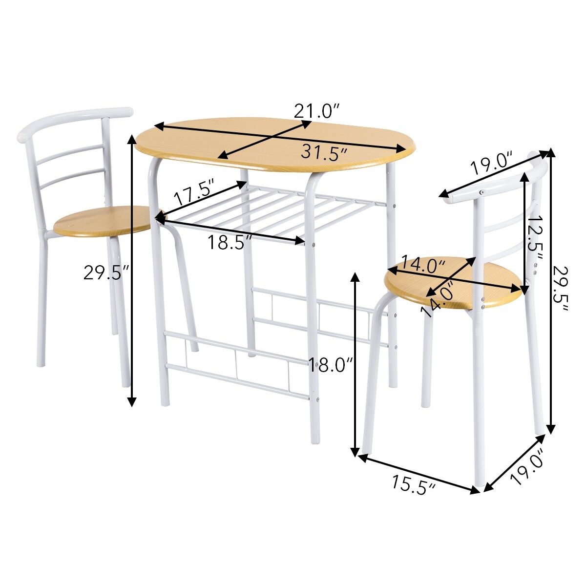 3-Piece Space-Saving Bistro Set with Wine Rack and Painted Steel Frame