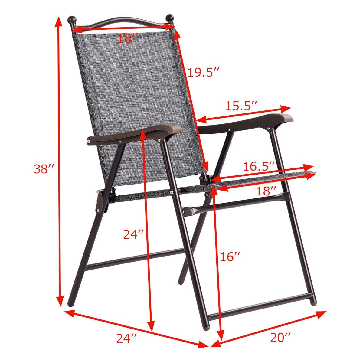 Set of 2 Patio Folding Sling Back Camping Deck Chairs with Steel Tube and Plastic Frame