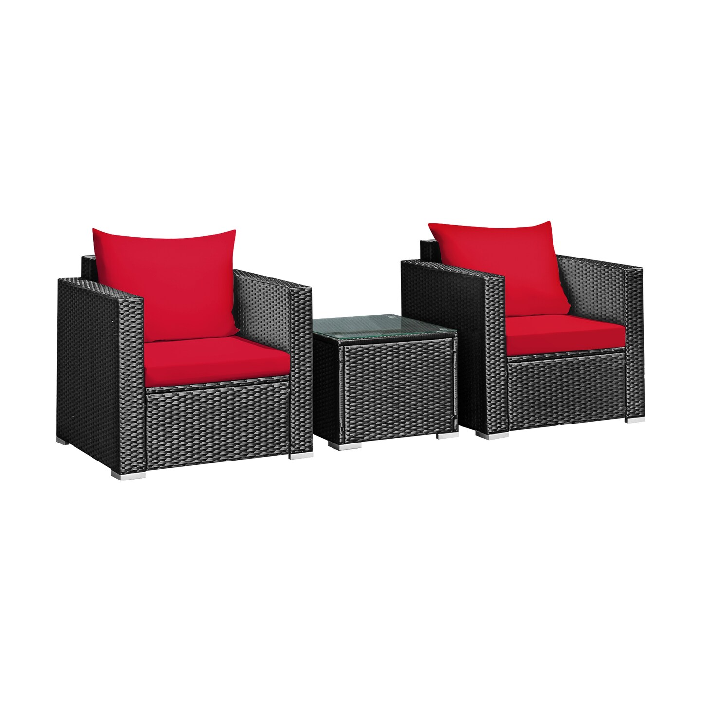 3 Pieces Patio Wicker Furniture Set with Cushion
