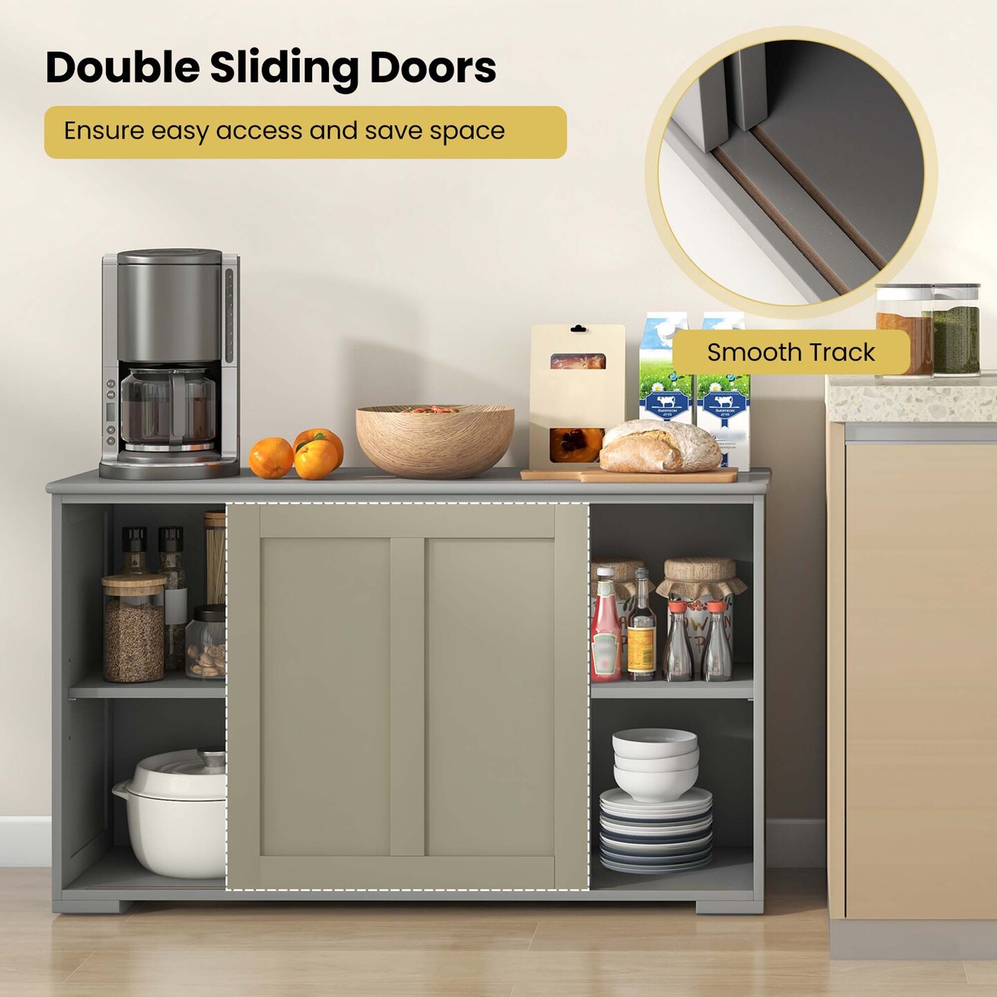 Costway Stackable Buffet Sideboard Set of 2 with Sliding Doors &#x26; Adjustable Shelf Brown/Black/Grey/Antique White