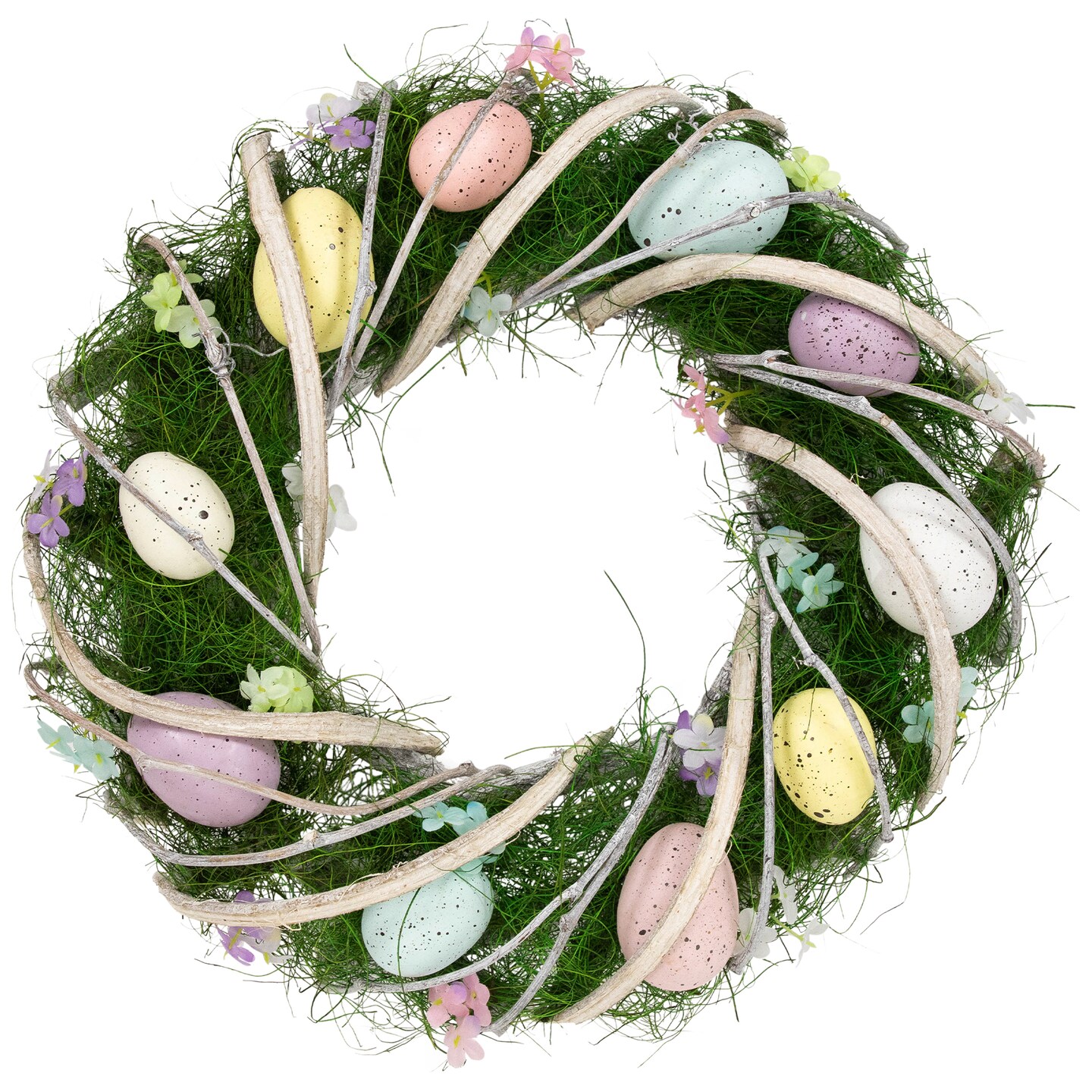 Northlight Speckled Eggs and Spring Flowers Easter Wreath - 15&#x22;