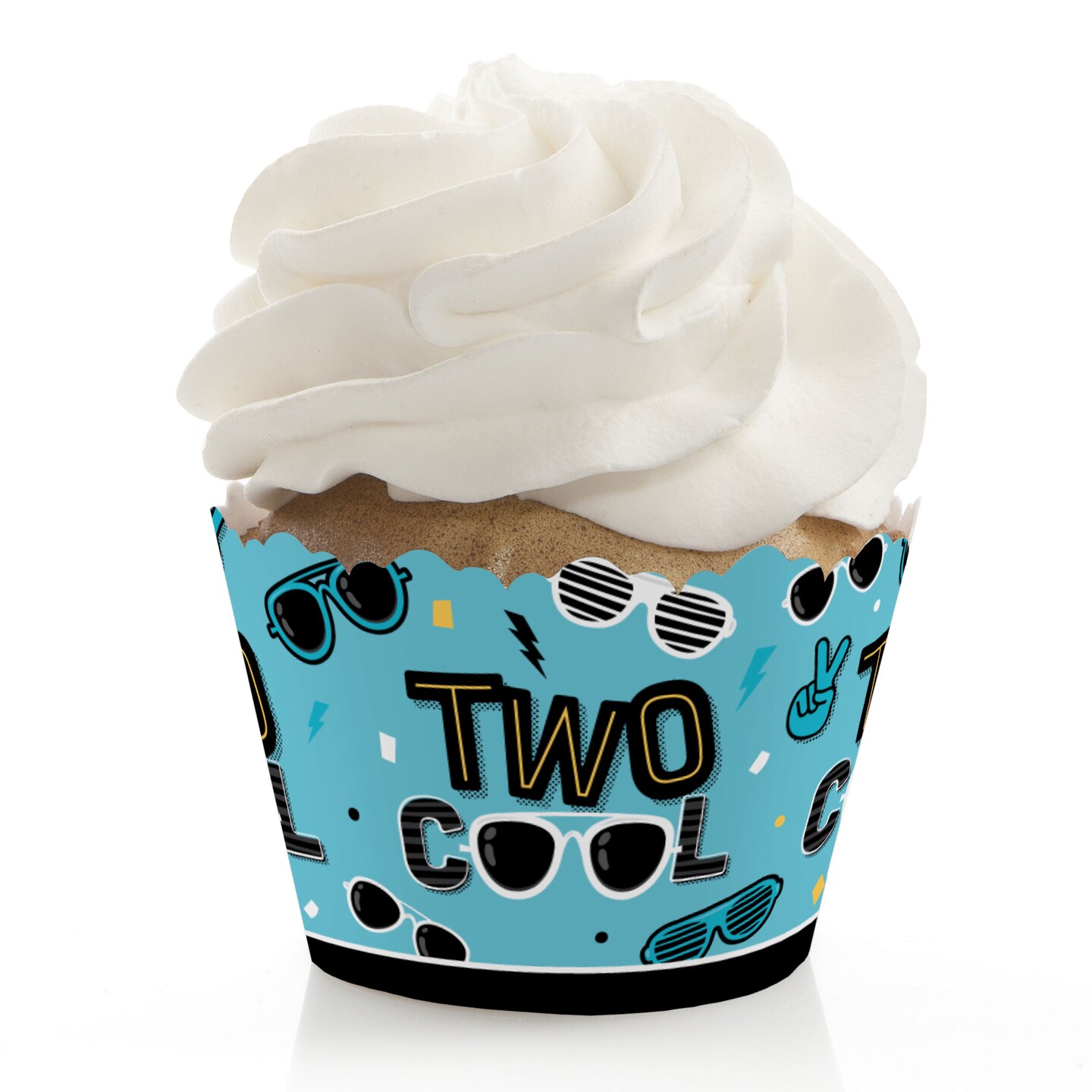 Big Dot of Happiness Two Cool - Boy - Blue 2nd Birthday Party Decorations - Party Cupcake Wrappers - Set of 12