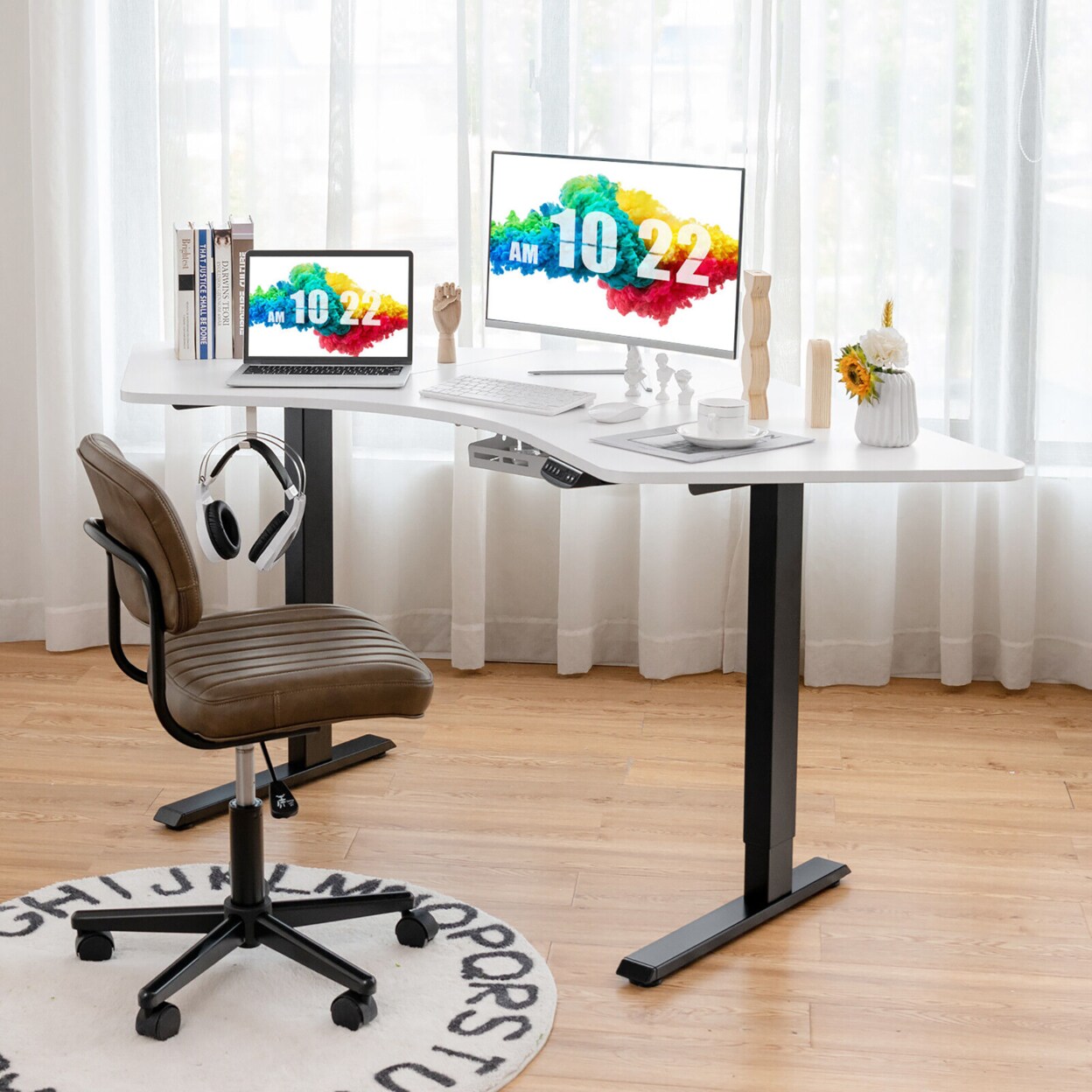 Dual-Motor L Shaped Standing Desk Ergonomic Sit Stand Computer Workstation Black And White