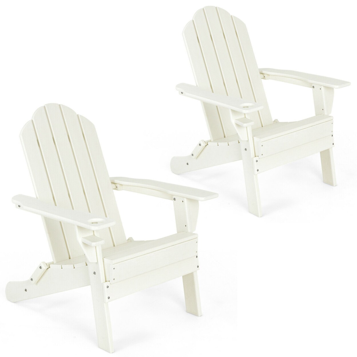 2Pcs Patio Folding Adirondack Chair Weather Resistant Cup Holder Yard