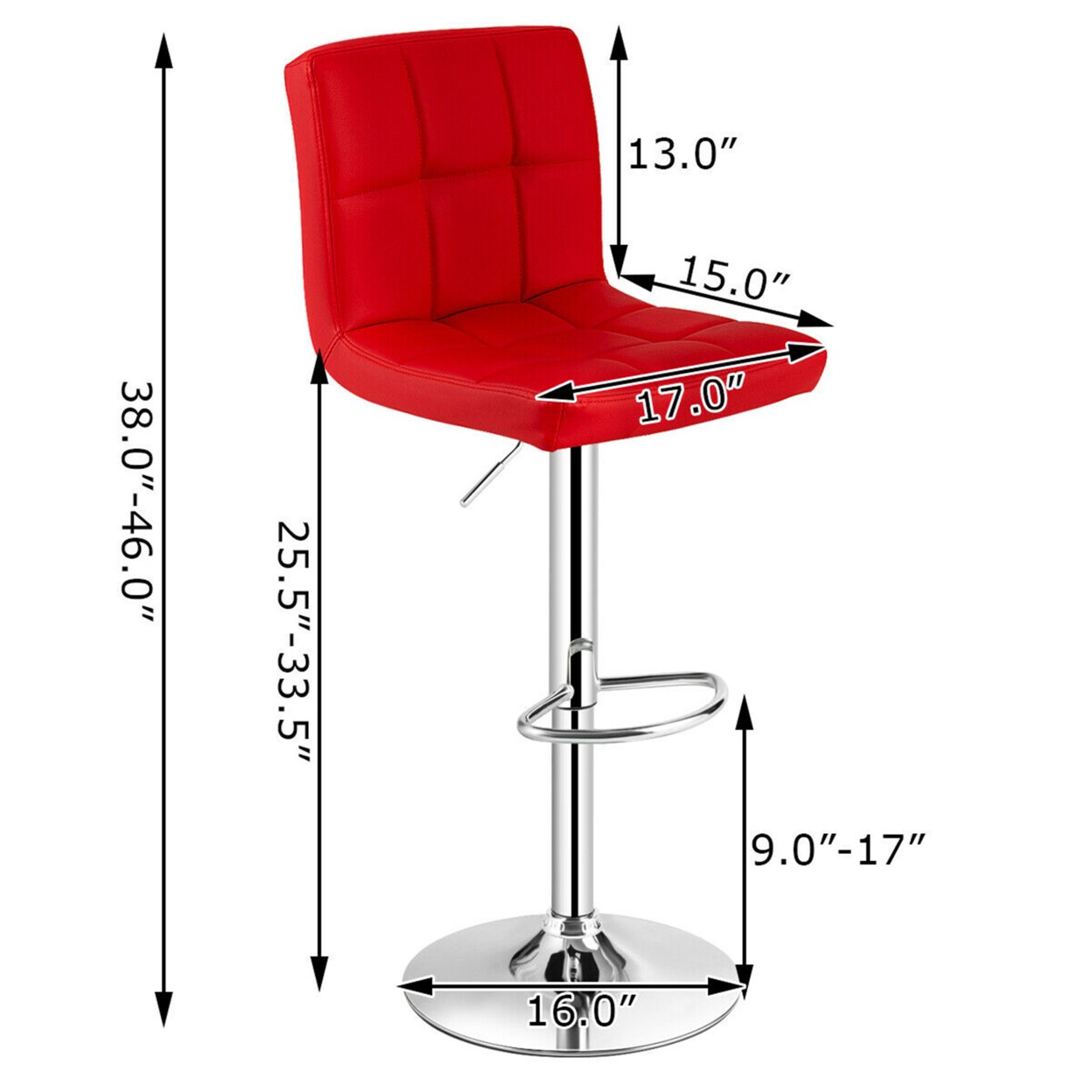 Set Of 4 Pu Leather Bar Stool Swivel Bar Chair W/ Adjustable Height Red