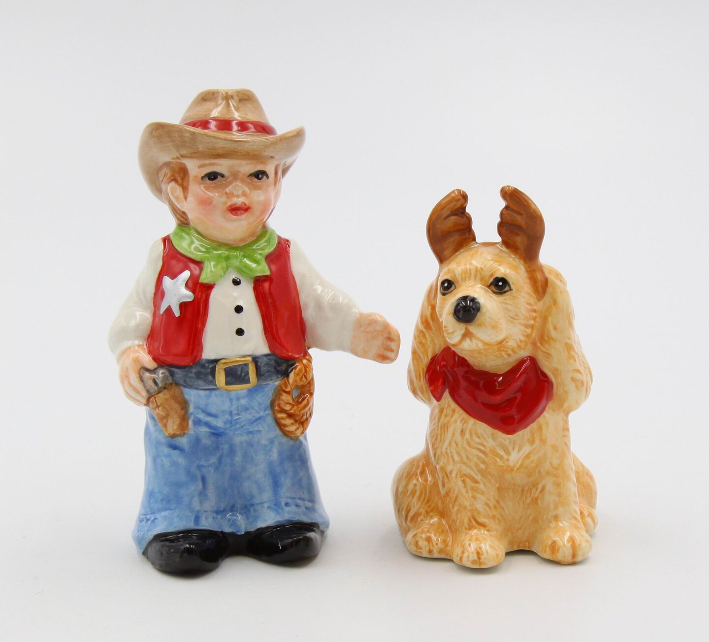 Ceramic Cowboy With Dog Salt &#x26; Pepper Shakers, Home D&#xE9;cor, Gift for Her, Gift for Mom, Kitchen D&#xE9;cor, Dog Lover Gift, Pet Loss Gift