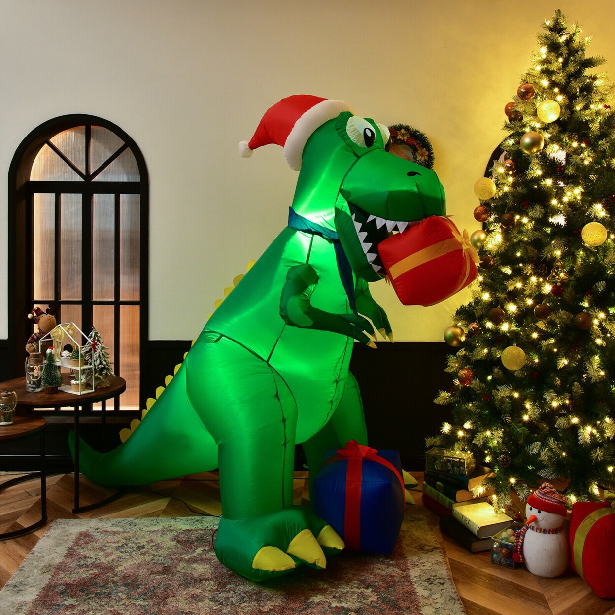 6 Ft Inflatable Christmas Dinosaur Blow Up Xmas Decor W/ Built-In Led Lights