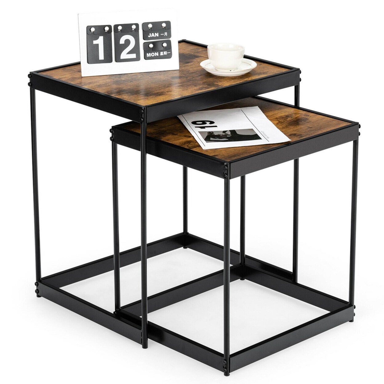 Coffee Tables Nesting Side Set Of 2 For Living Room Modern W/ Sturdy Steel Frame