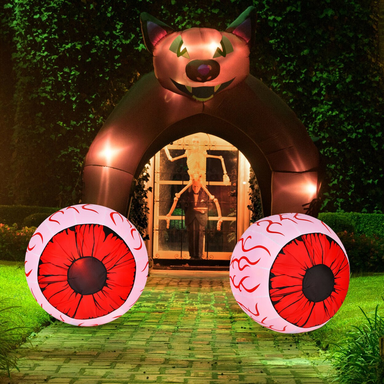2-Pack Inflatable Halloween Eyeballs 3Ft Yard Decoration W/ Built-In Led Lights
