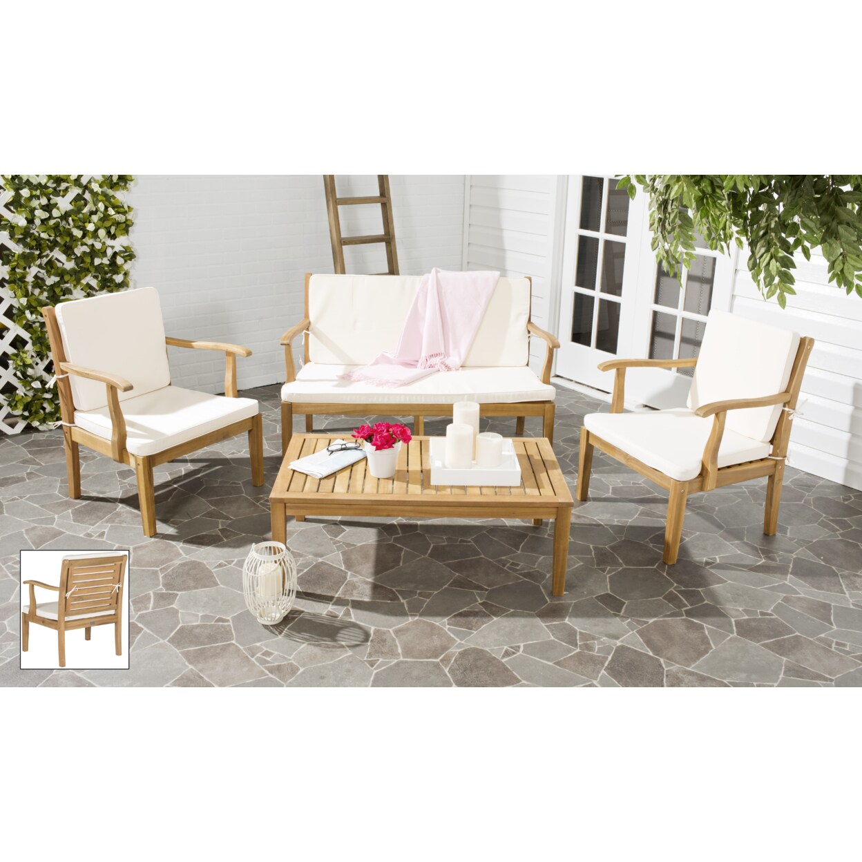 Safavieh Outdoor Collection Fresno 4-Piece Patio Set Natural/Beige