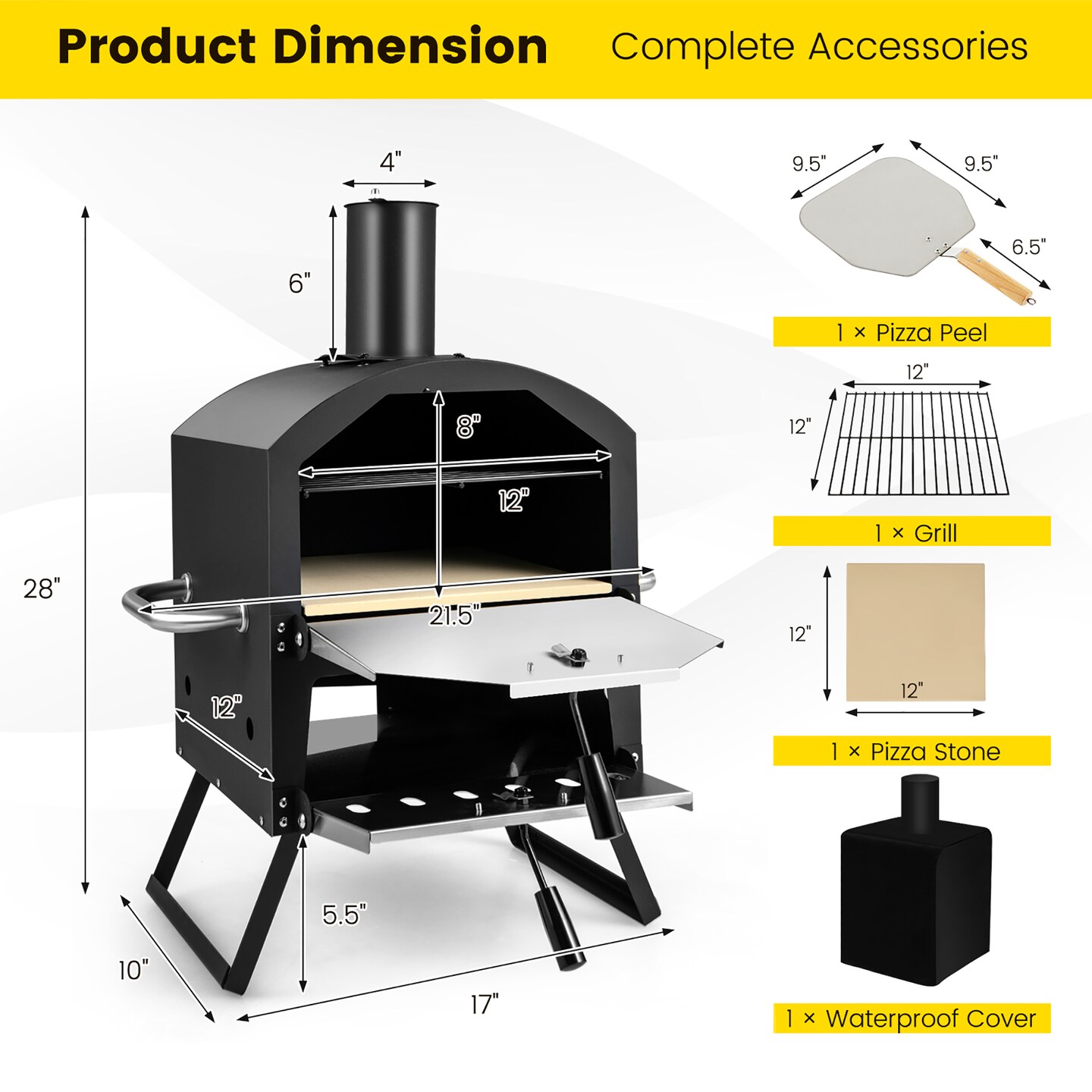 Costway 2-Layer Pizza Oven Wood Fired Pizza Grill Outside Pizza Maker with Waterproof Cover