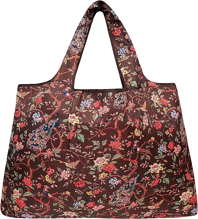 Wrapables Large Foldable Tote Nylon Reusable Grocery Bags, 5 Pack