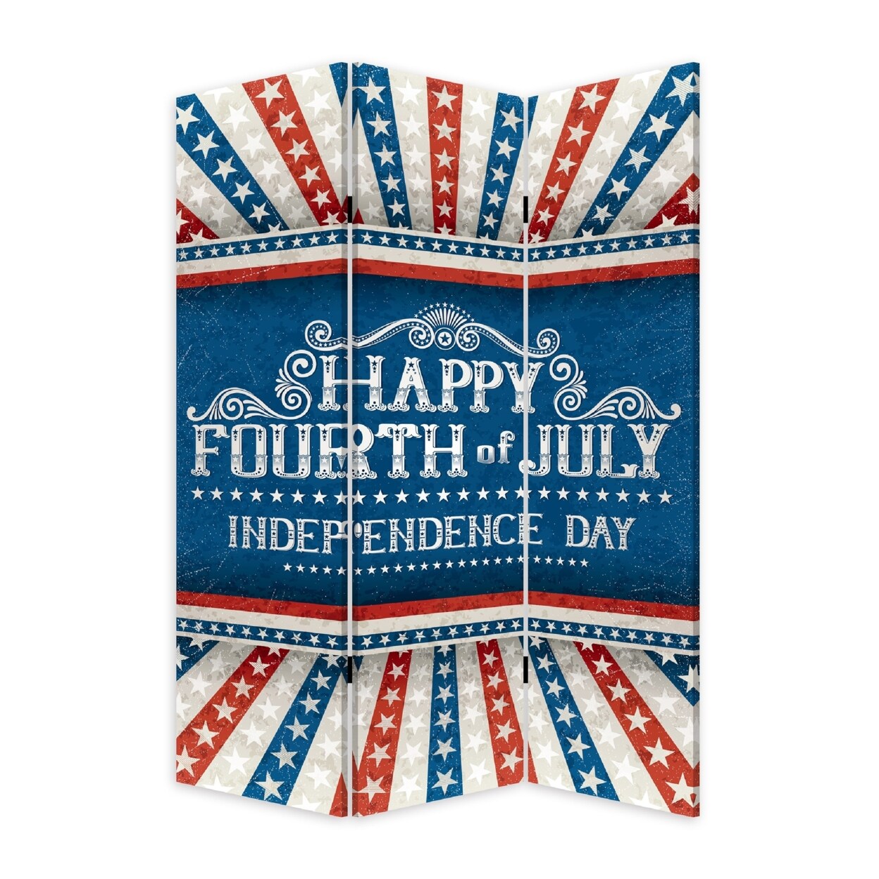 Saltoro Sherpi 72 Inch 3 Panel Canvas Room Divider, Independence Day, Flag, Blue, Red-