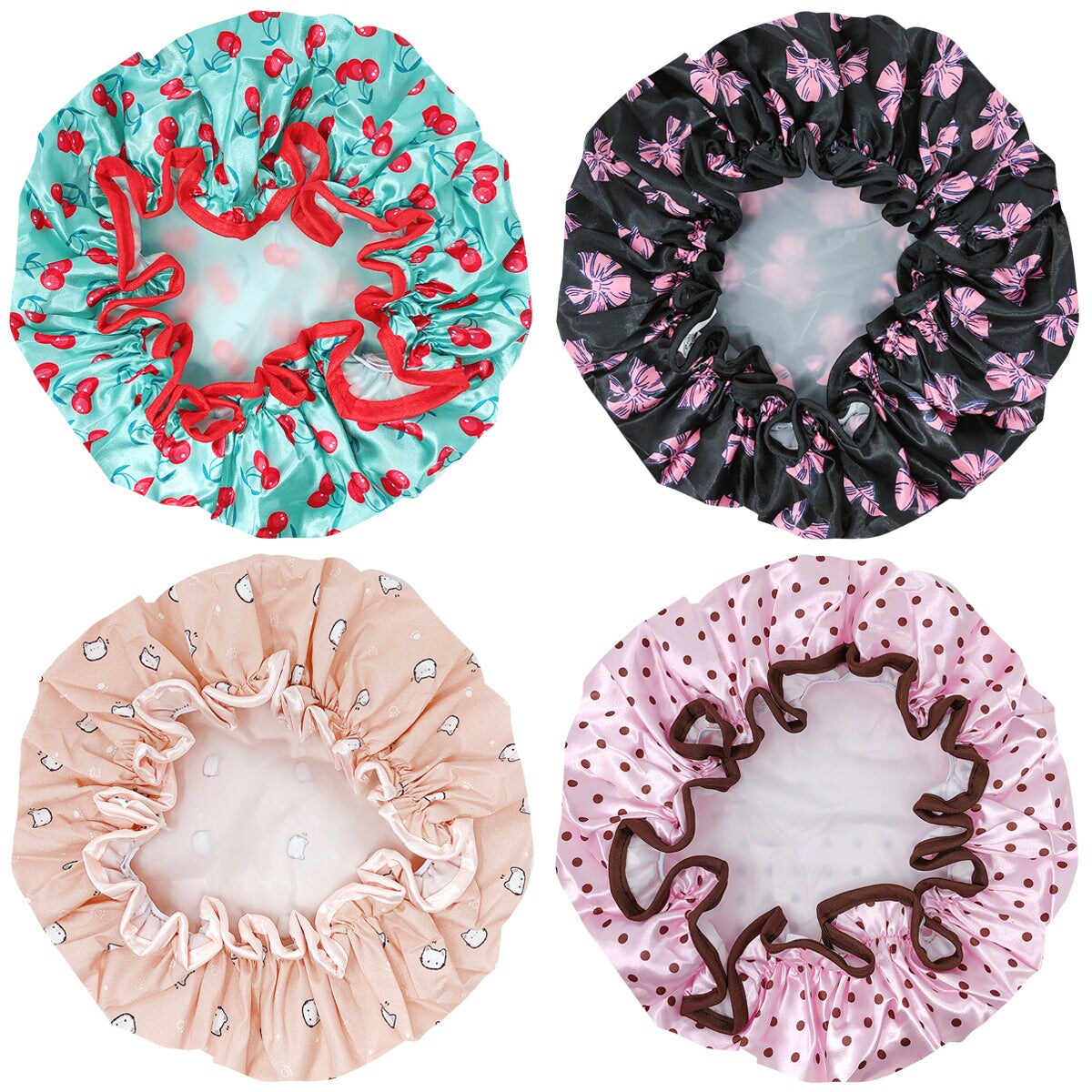 Wrapables Stylish Double Layer Waterproof Shower Caps (Set of 4)