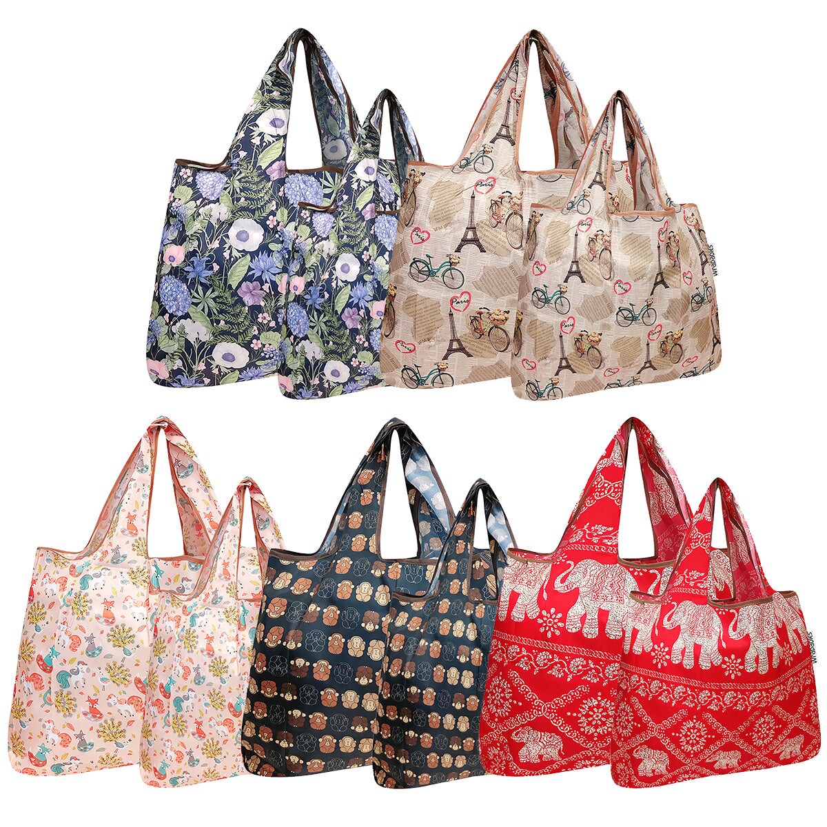 Wrapables Large & Small Foldable Tote Nylon Reusable Grocery Bags, Set