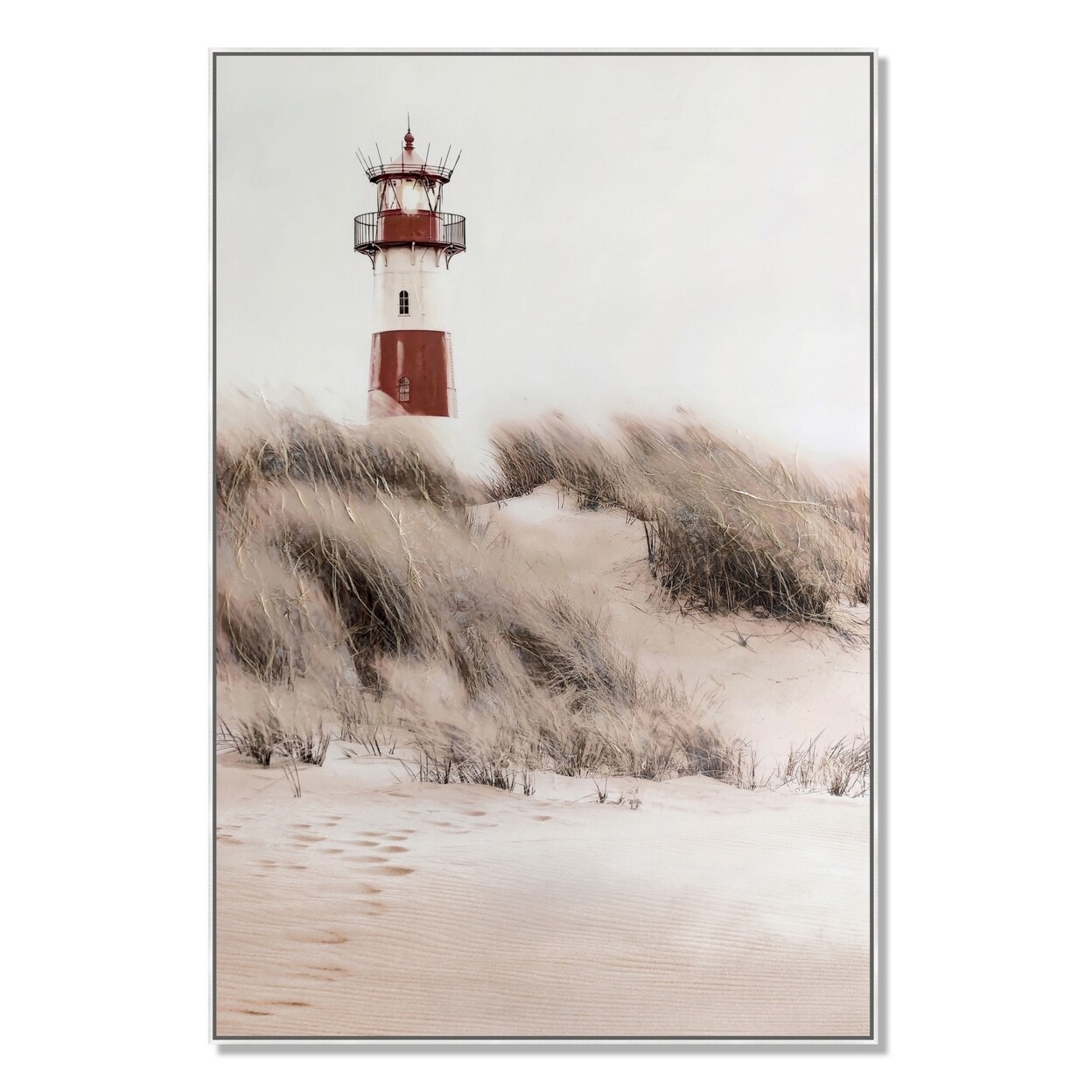 Saltoro Sherpi 39 x 59 Hand Painted Lighthouse Atop Grassy Beach, Resin Frame, Multicolor-