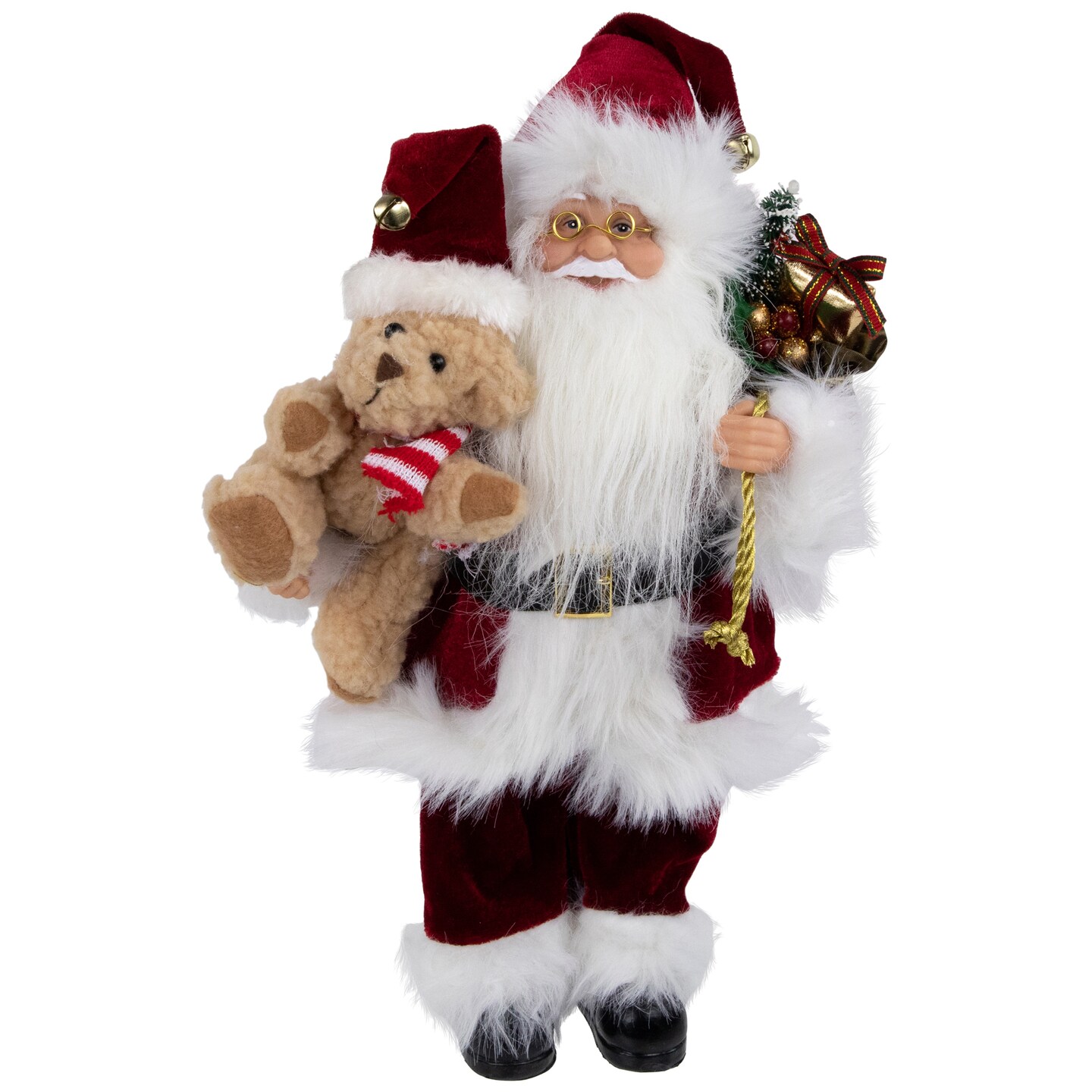 Northlight 12" Traditional Santa Claus Christmas Figure with Teddy Bear and Gift Bag