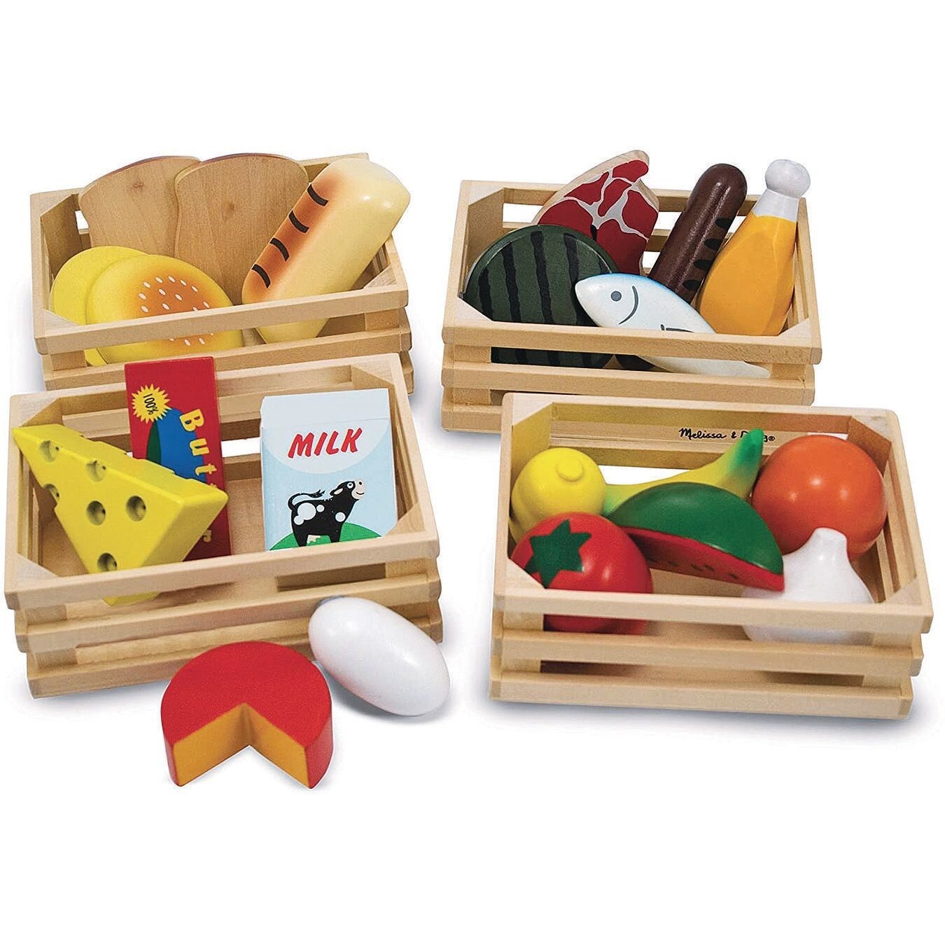 Melissa Doug Wooden Play Food 4 Food Groups Set with Crates