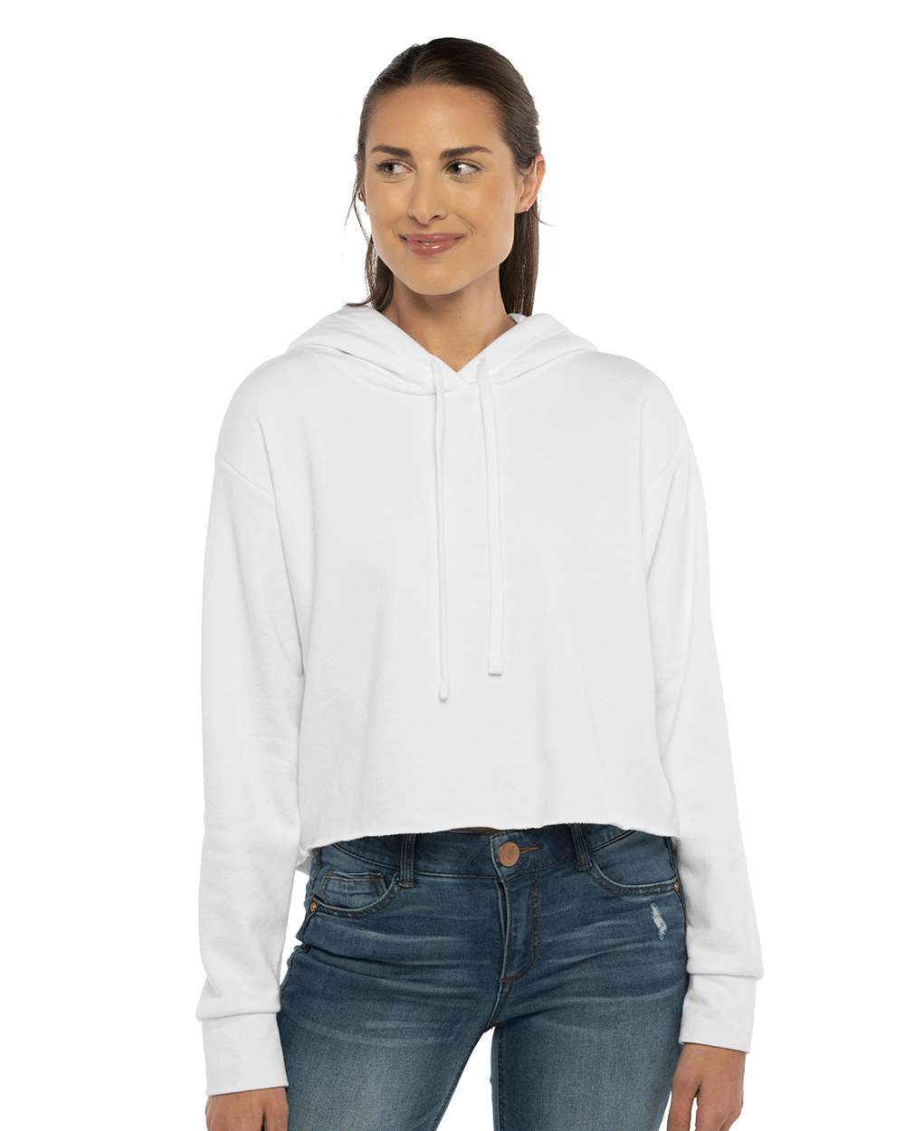 Next Level® Women's Laguna Sueded Raw Edge Crop Hoodie Sweatshirt
