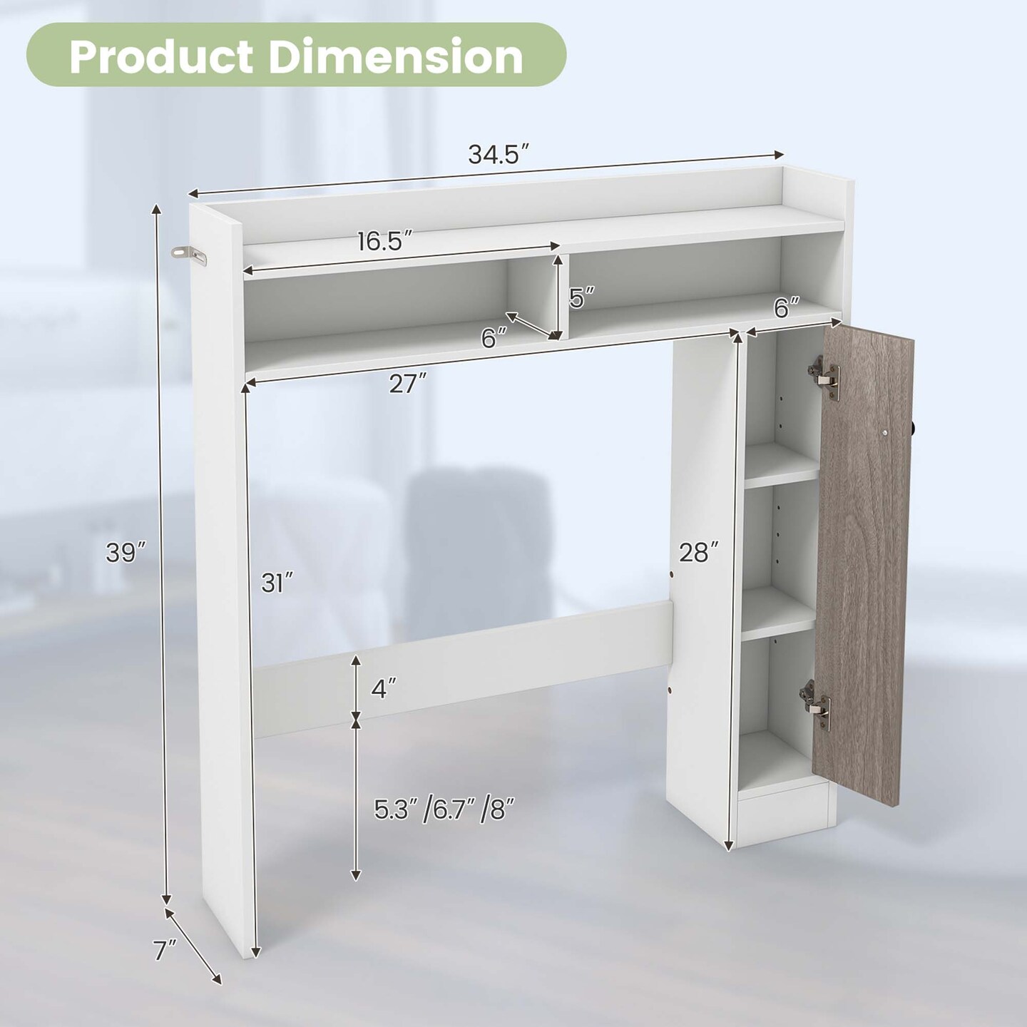Costway Over the Toilet Bathroom Cabinet Floor Storage Organizer with Adjustable Shelves Black/White