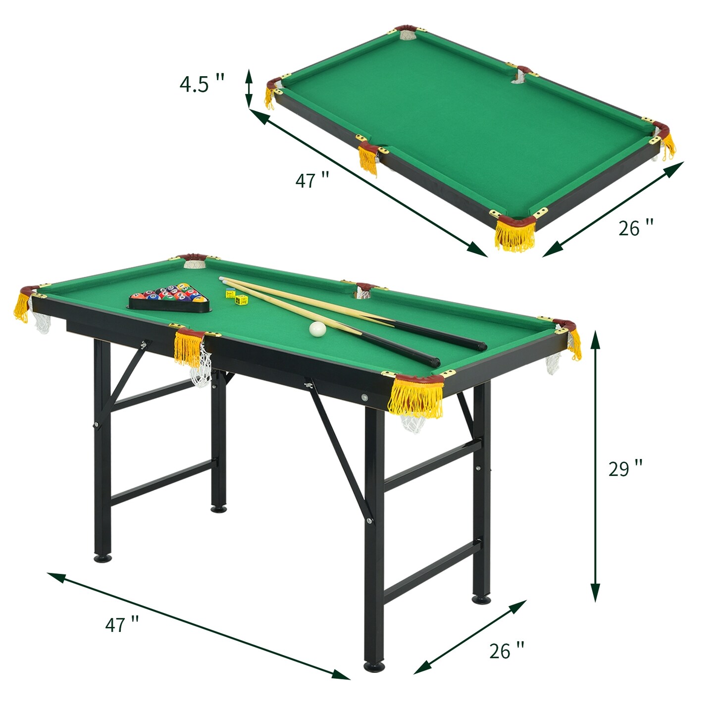 47 Inch Folding Billiard Table with Cues and Brush Chalk