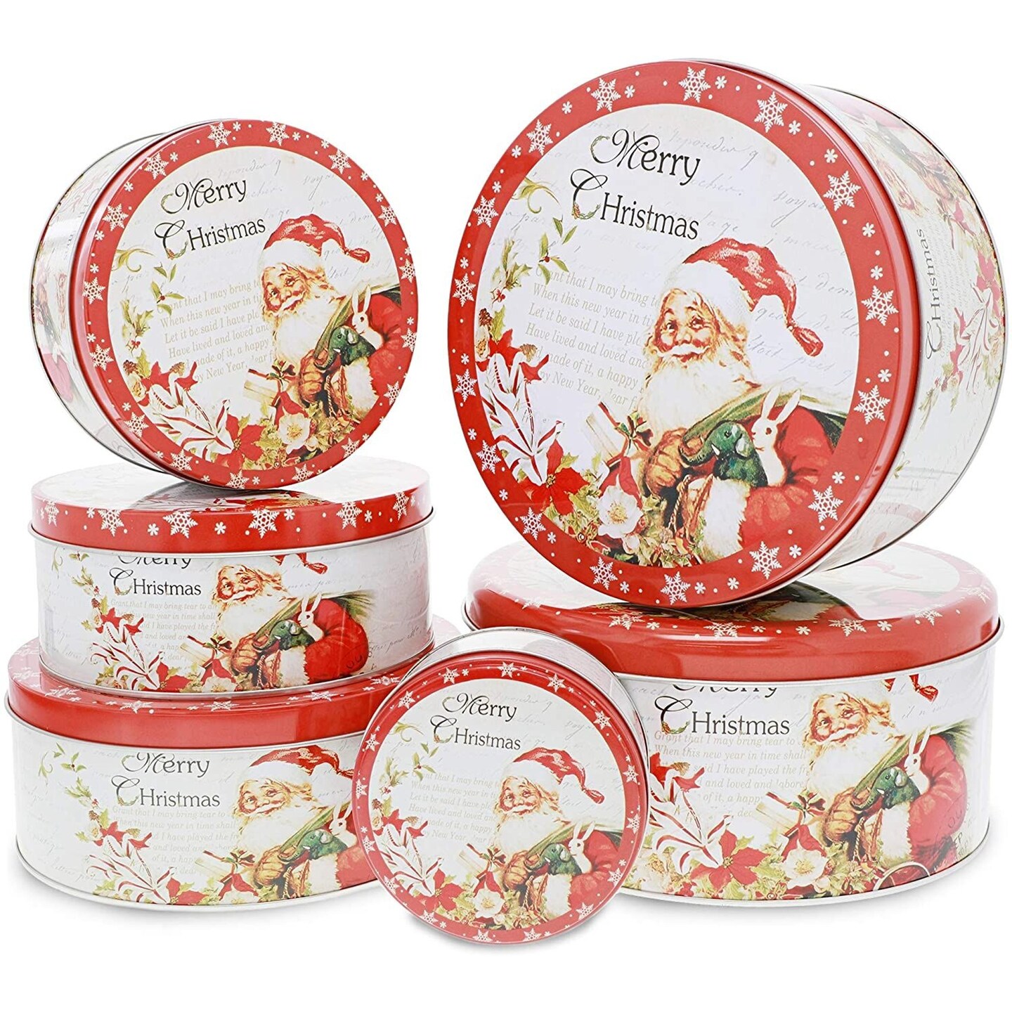 Christmas Cookie Tins, Round Nesting Storage Containers for