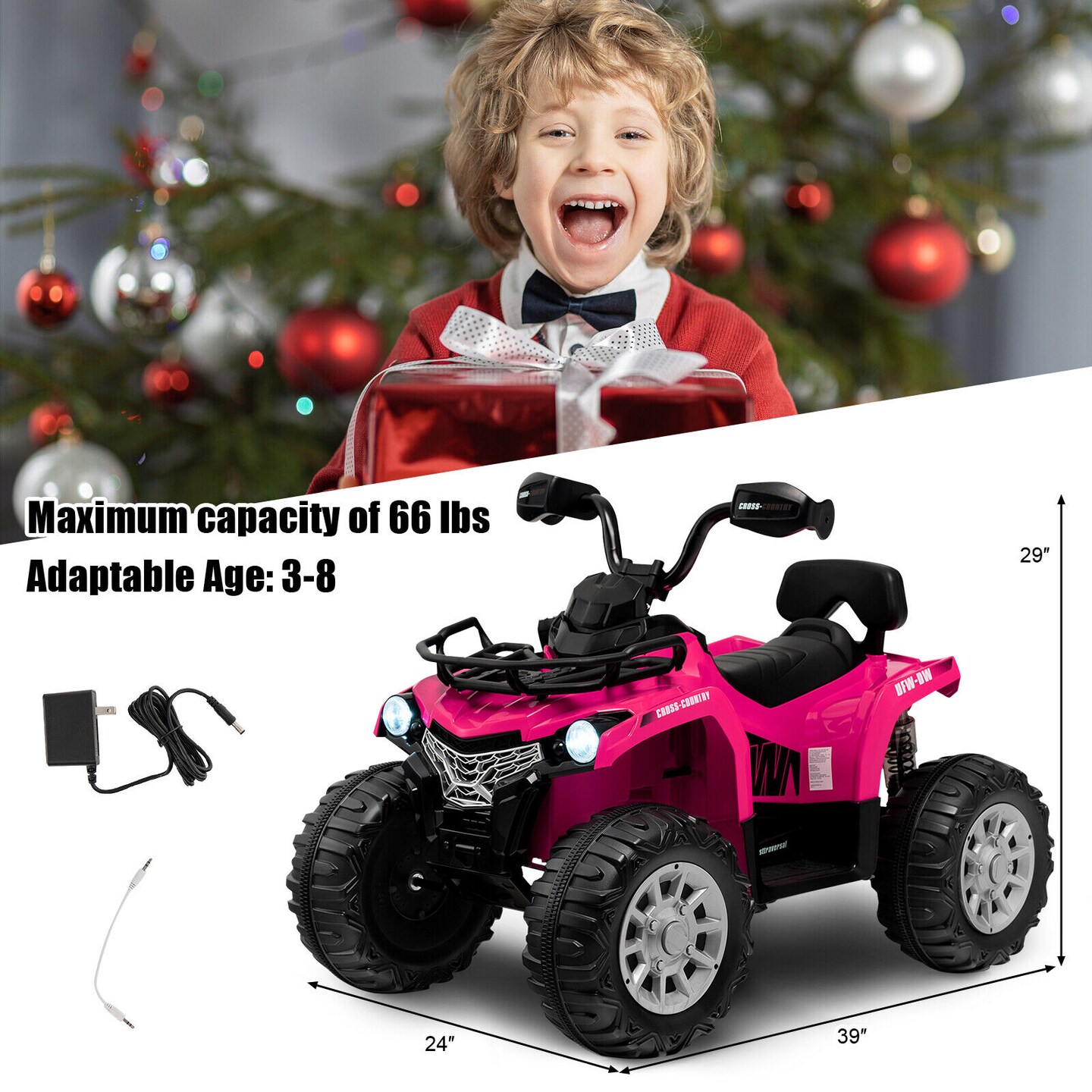 Kids Ride On Car Toy 4 Wheeler with MP3 and Headlights Ideal Gift for Birthdays or Christmas