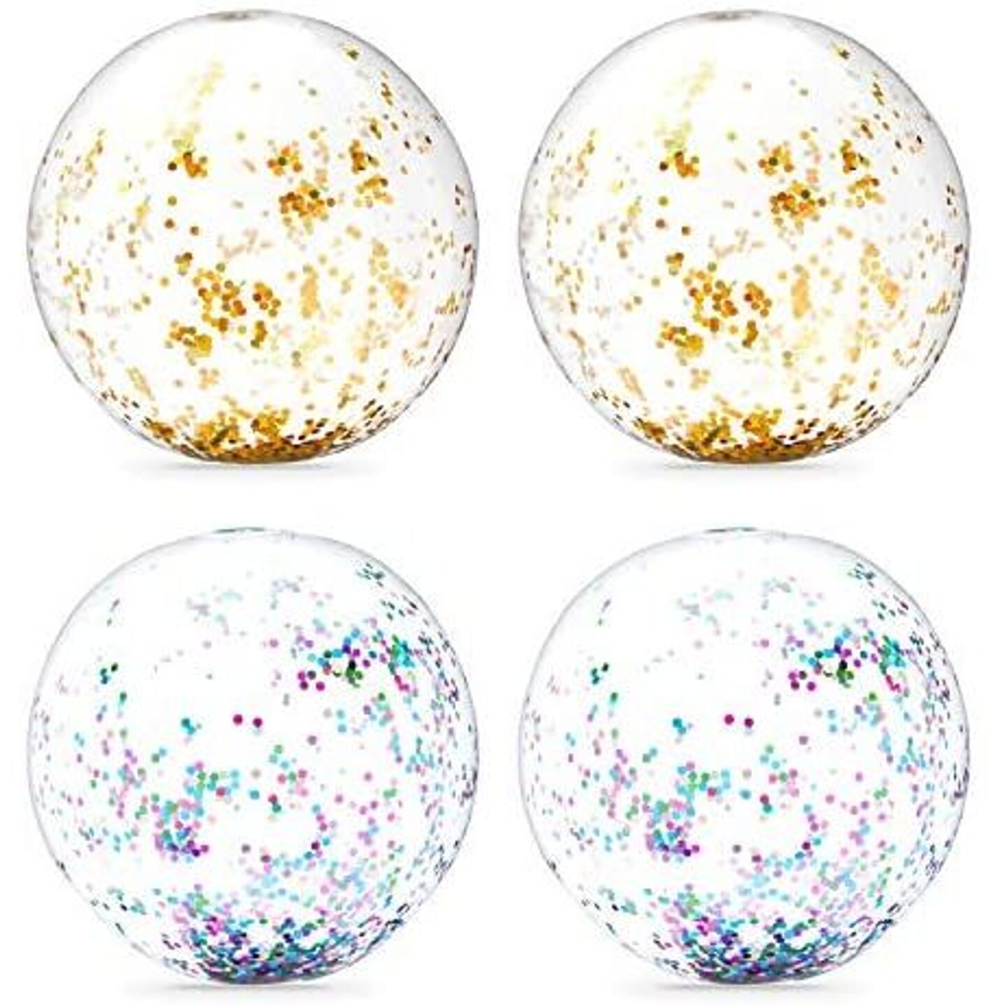 4 Pack 20-inch Inflatable Glitter Beach Balls for Summer Pool Decorations and Party Favors (Gold &#x26; Turquoise)